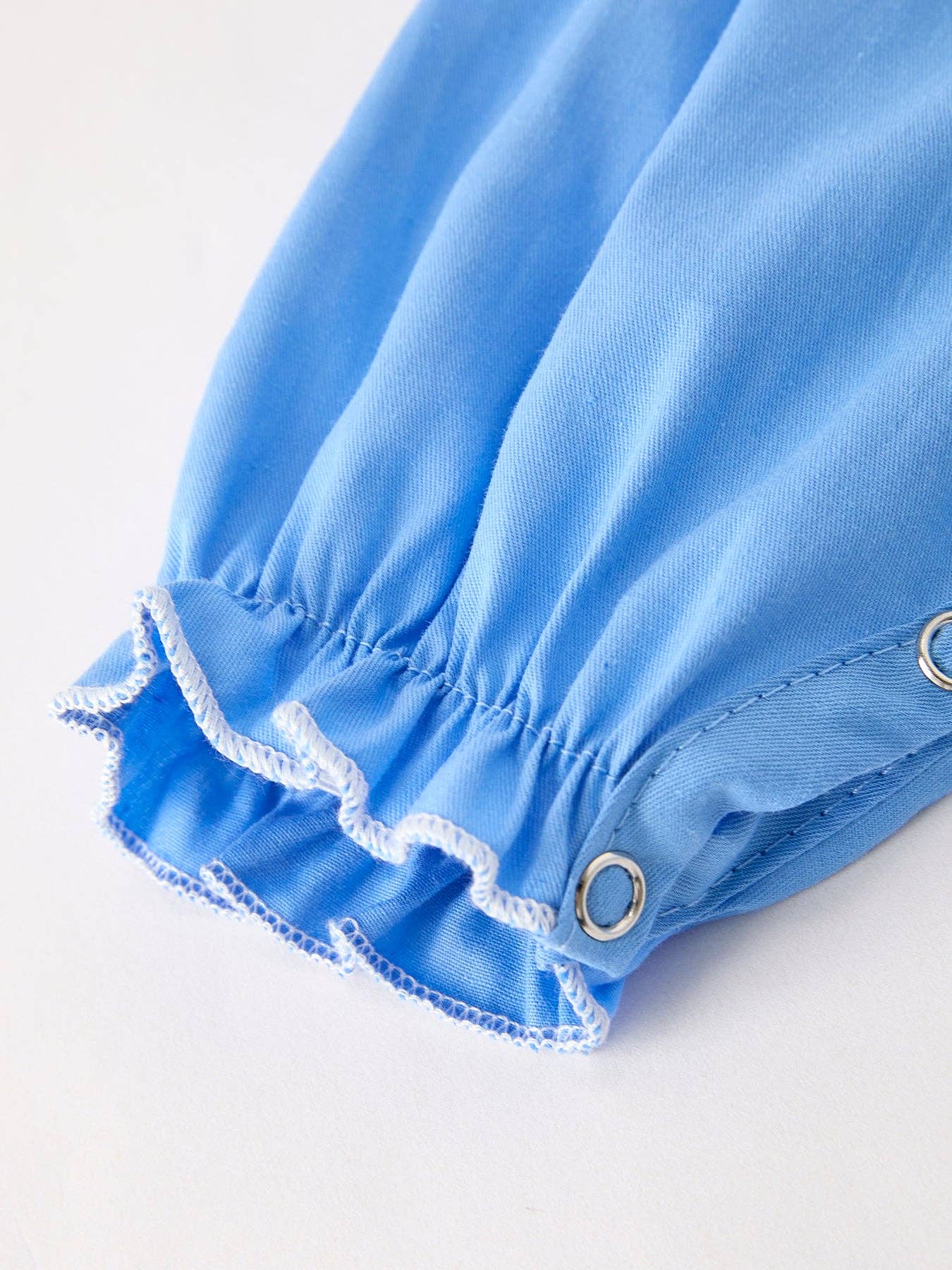 Fall Blue Pumpkin Smock Embroidery Lace Baby Girl Romper