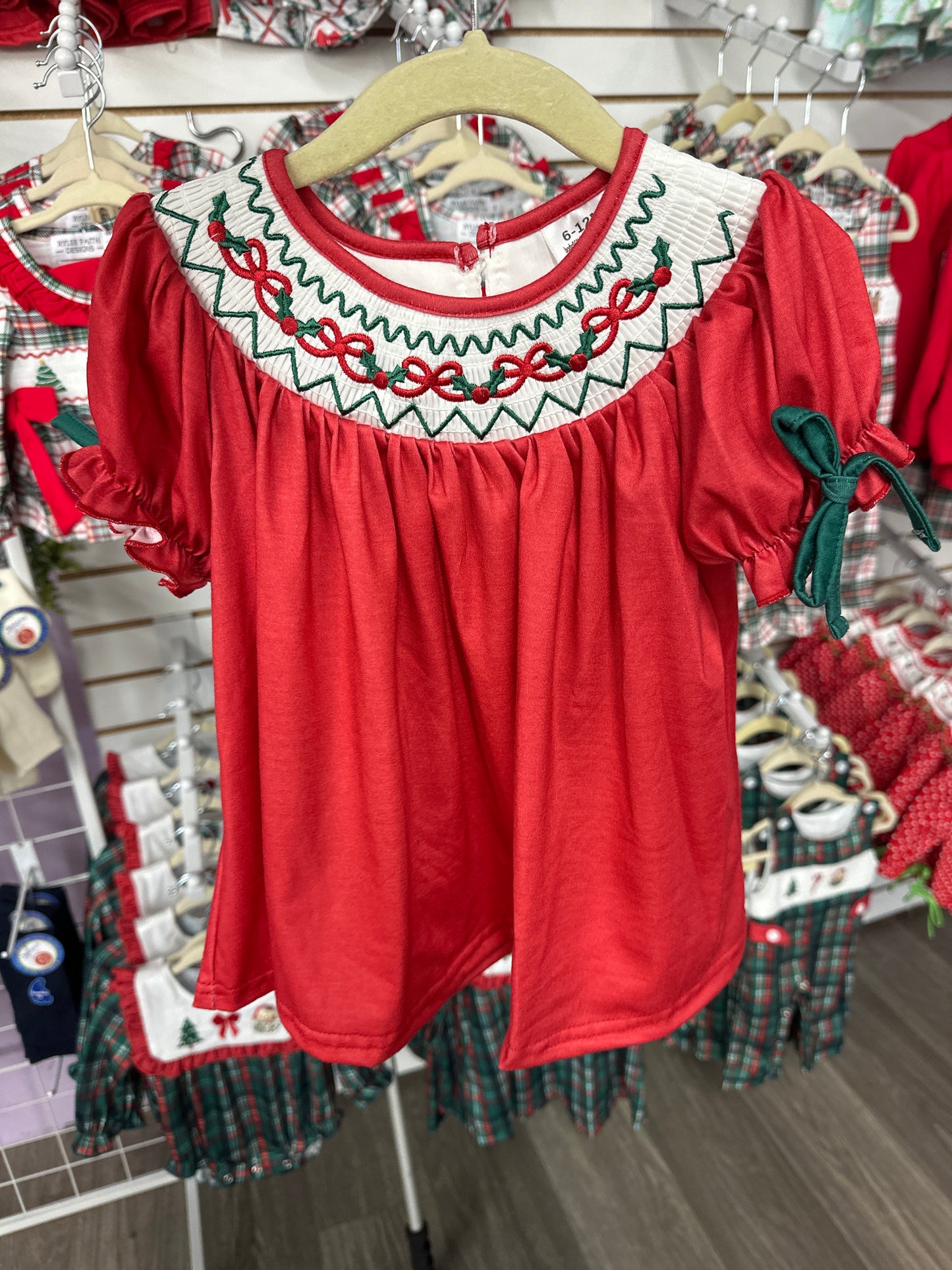 Christmas Bow Smocked Dress