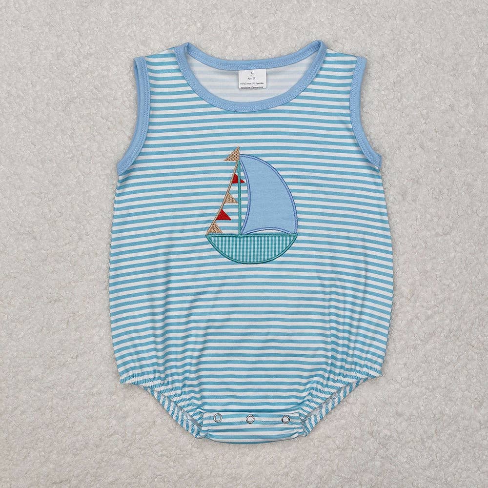 Baby Infant Boys Stripes Boat Sleeveless Rompers