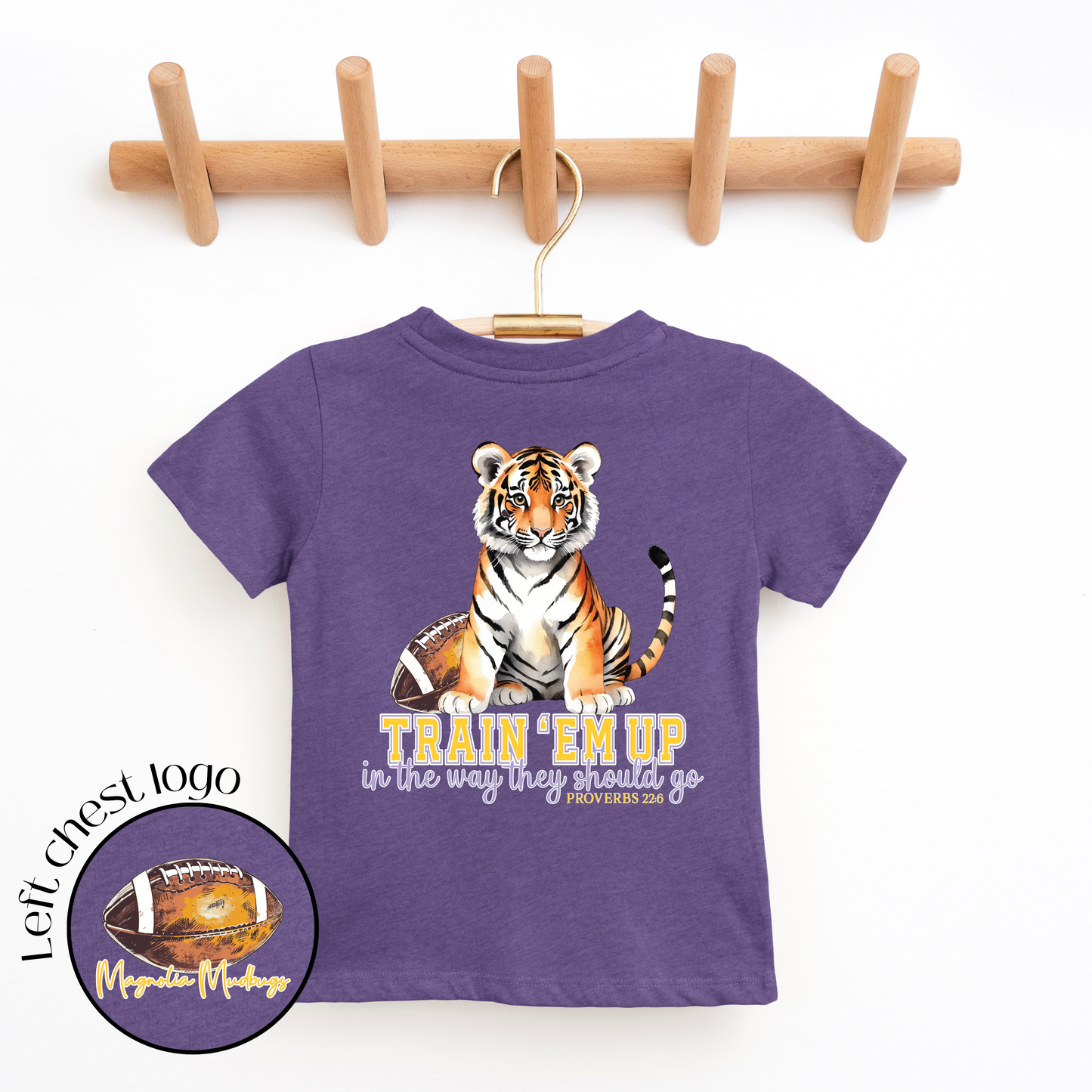 Train up a Tiger | Football Kid’s Tee | Purple + Gold