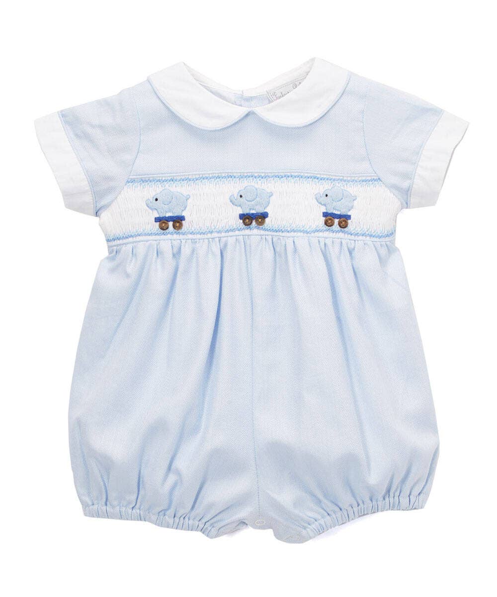 Blue Elephants Embroidered Bubble