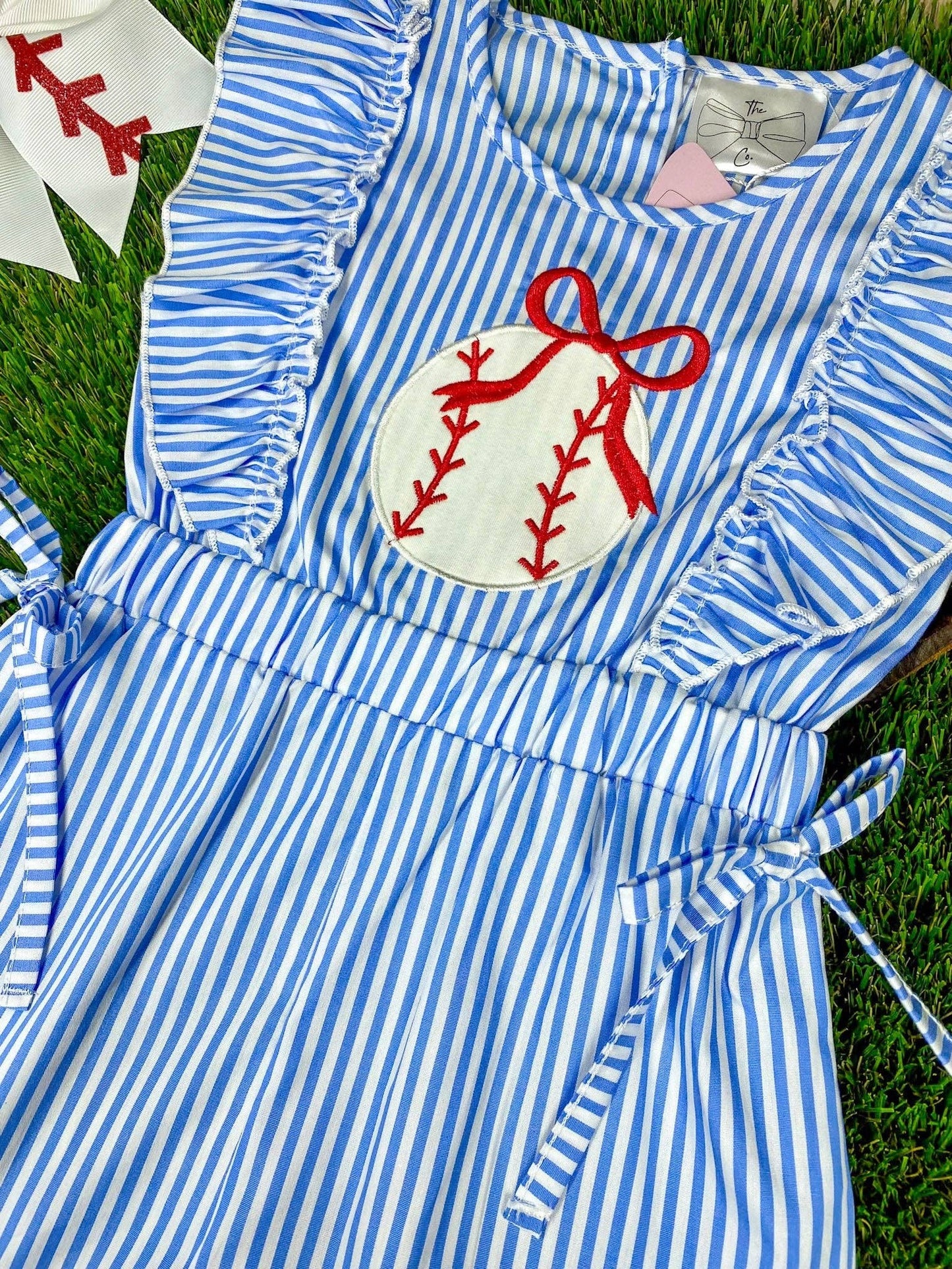 Baseball Applique Bow Romper