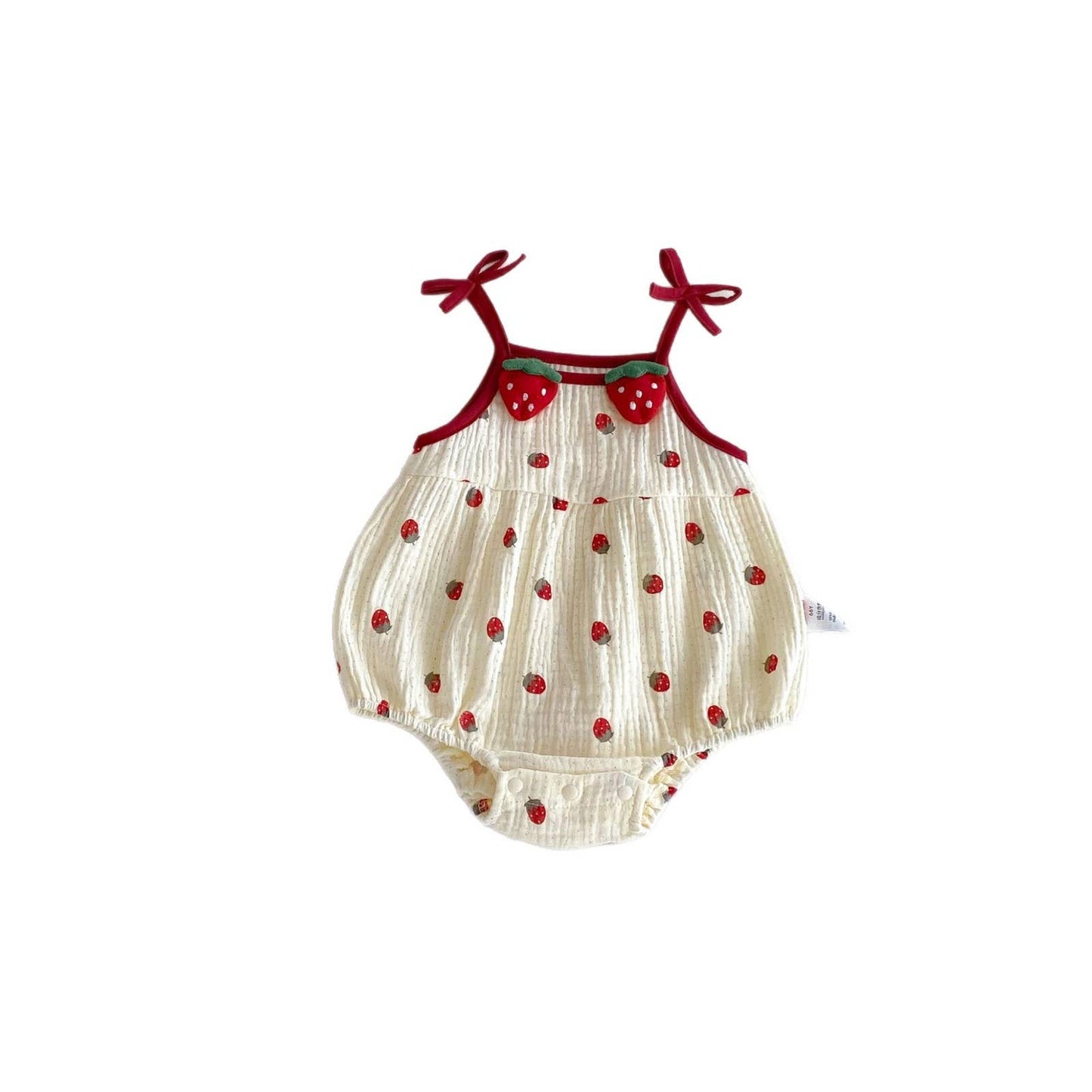 Strawberry Waffle Romper Red Bow Straps