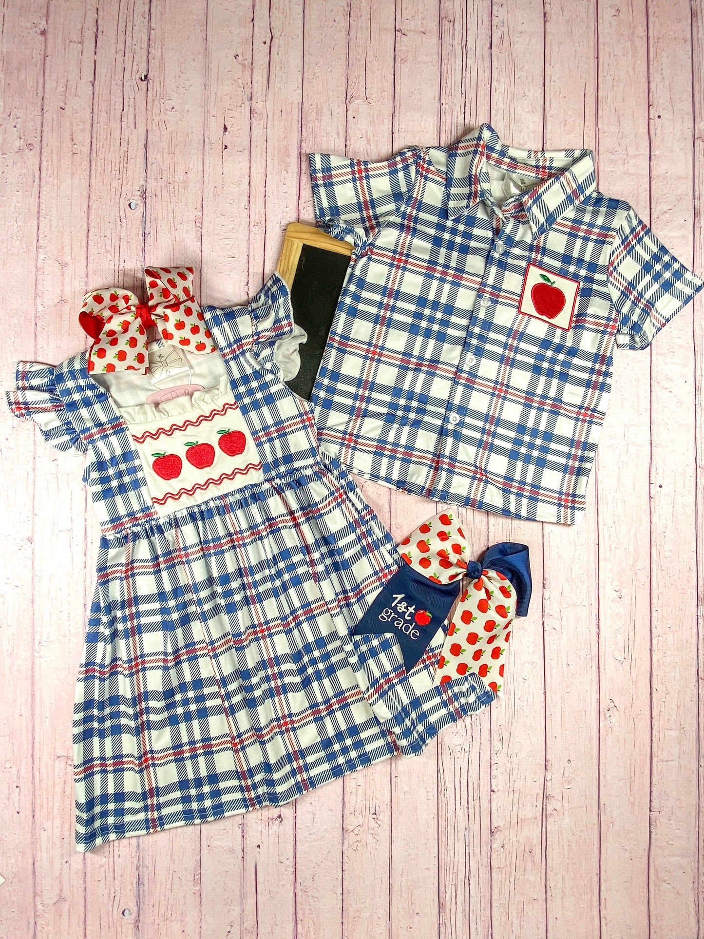 Apple Embroidered Plaid Boy's Collared Top