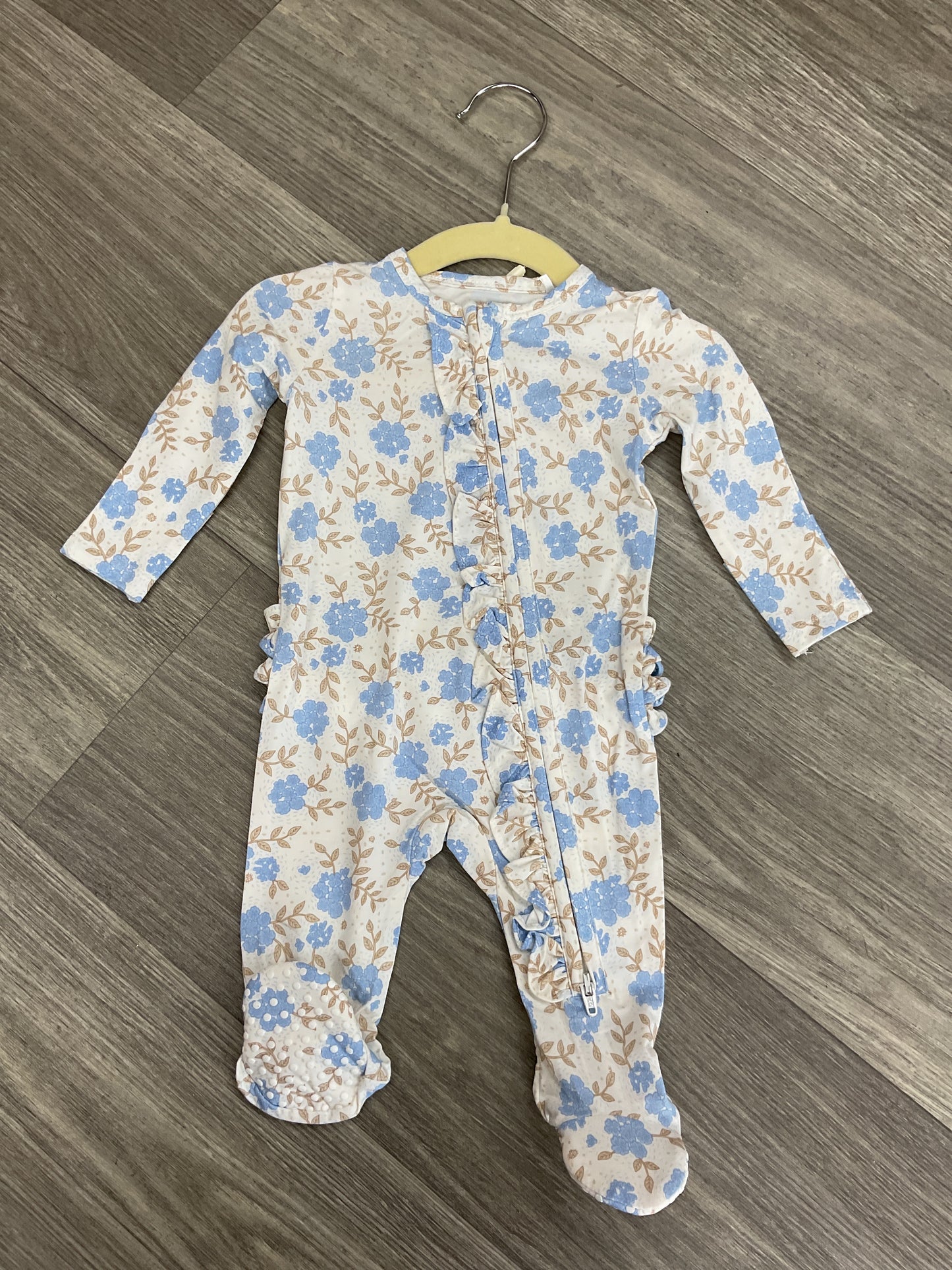 Blue Floral 2 way Zipper Footie