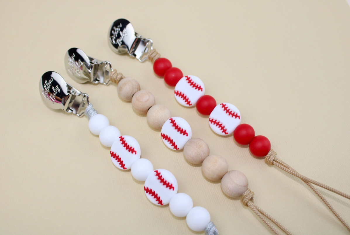 Baseball Pacifier Clip // White