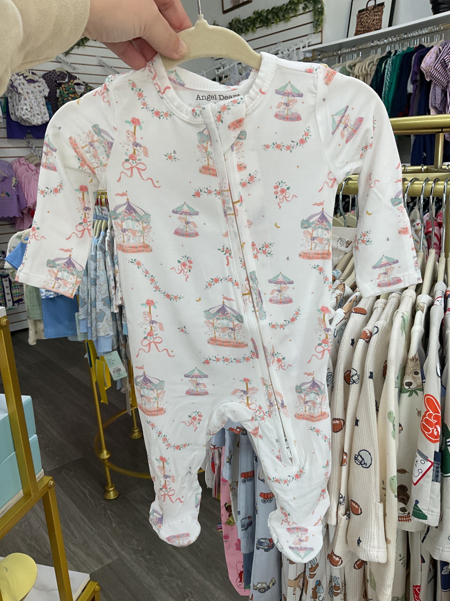 AD Carousel With Bows 2 Way Zipper Footie