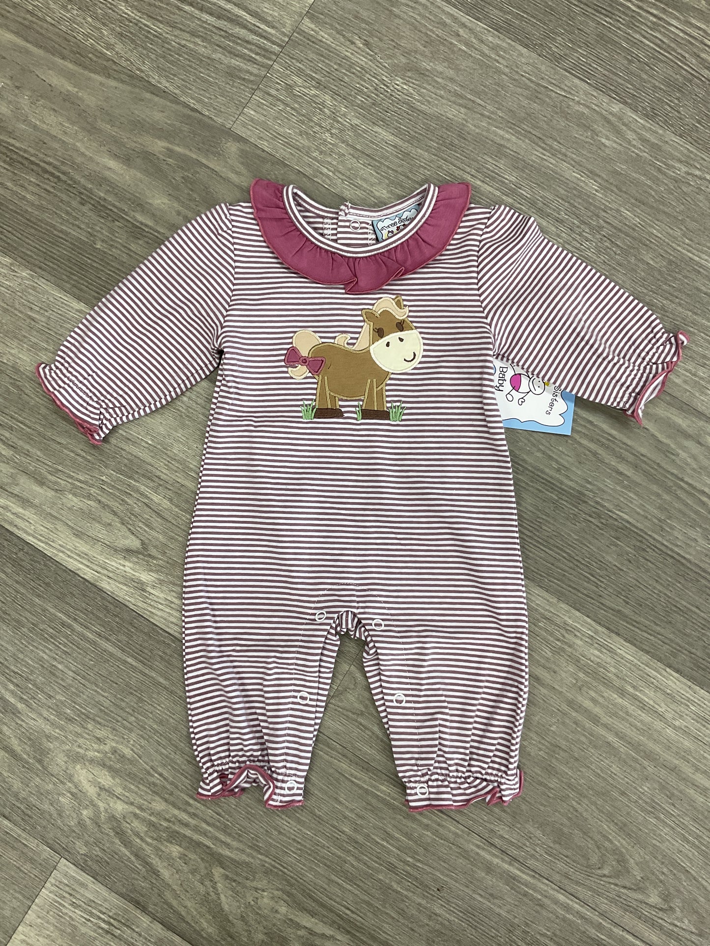 Three Sisters Horse Applique Girls Romper