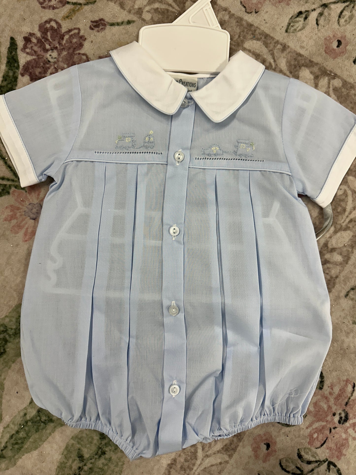 FB Blue/White Embroidered Train Creeper