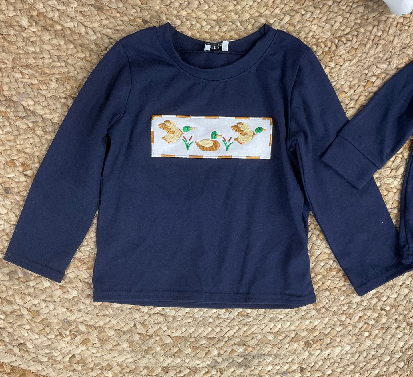 Navy Duck Embroidered Top