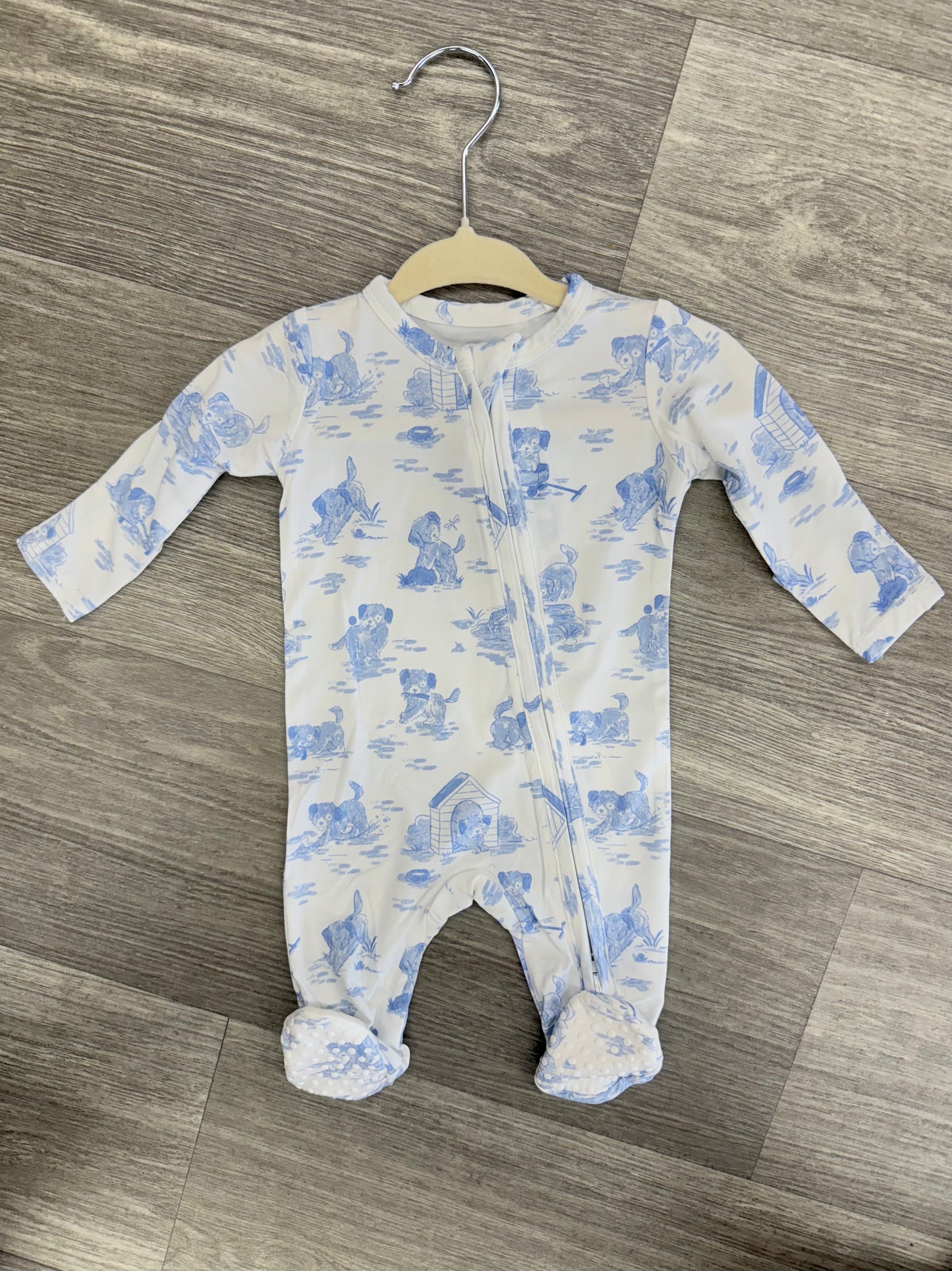 AD Puppy Toile Blue 2 Way Zipper Footie