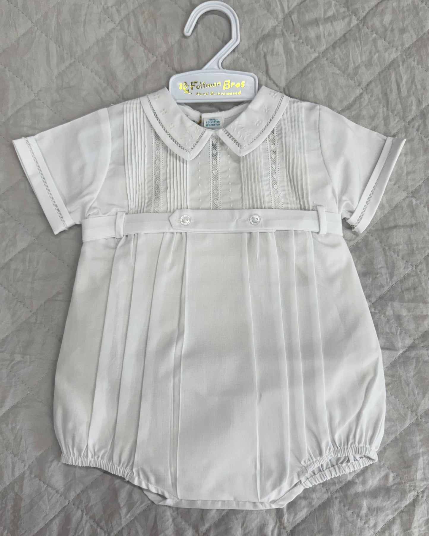 FB 963 Boys Button Belt Creeper - White