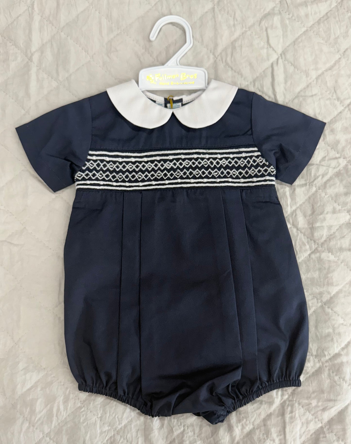 FB Boys Navy Classic Smocked Romper