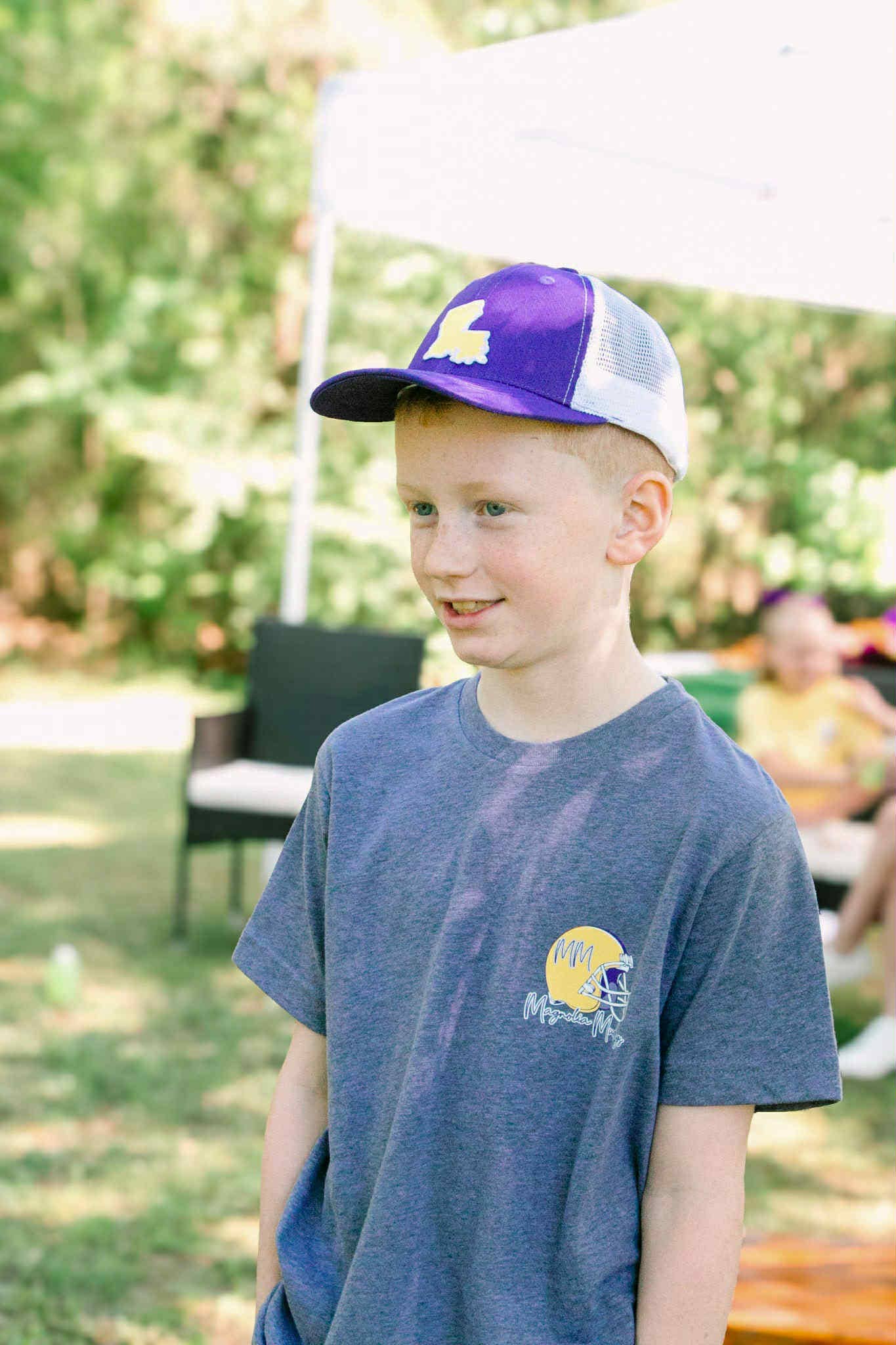 Boys of Fall | Purple + Gold | Football Kid’s Tee