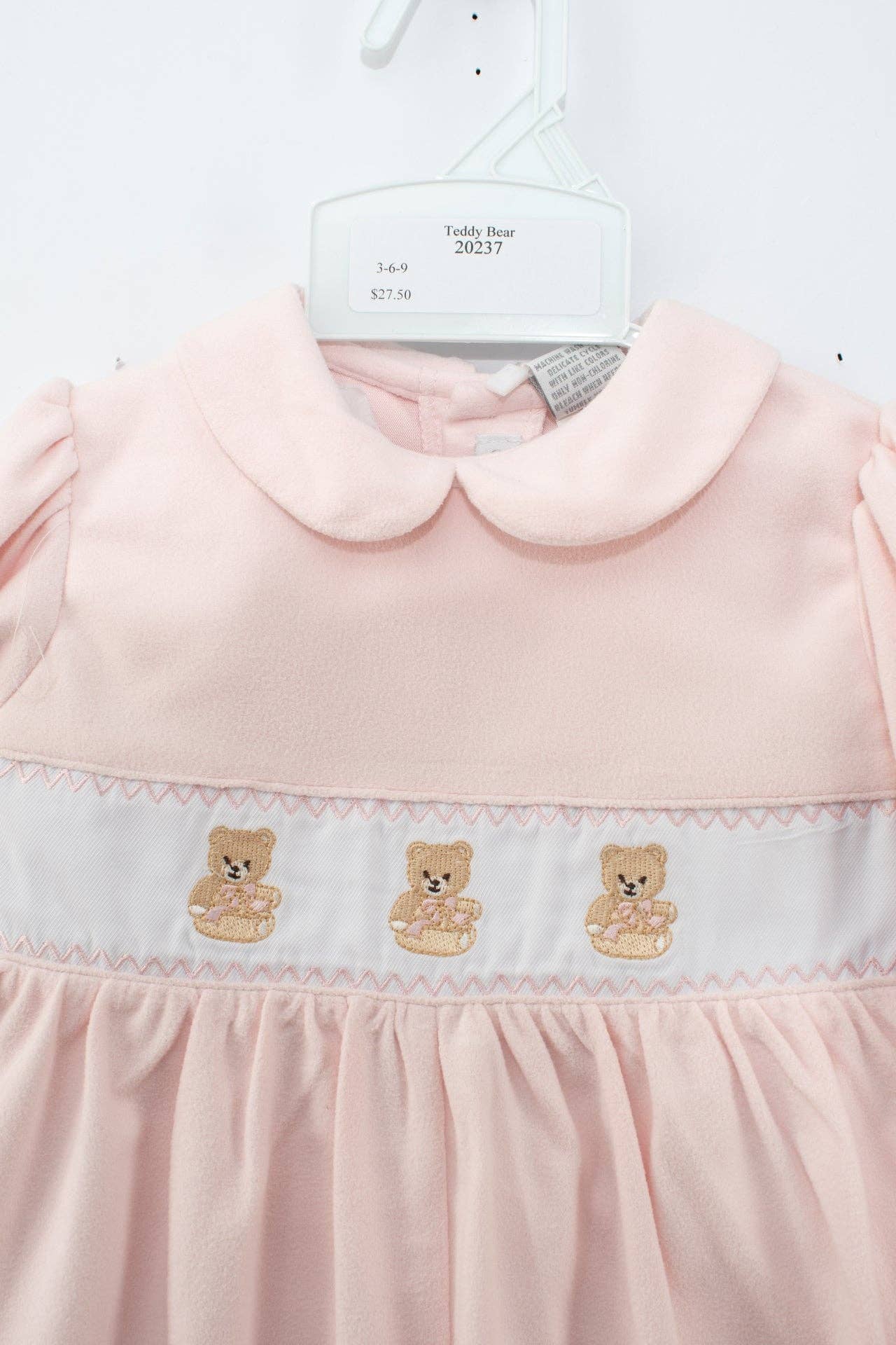 Carroage Boutique Smocked Teddy Bear Pink Baby Girl Longall