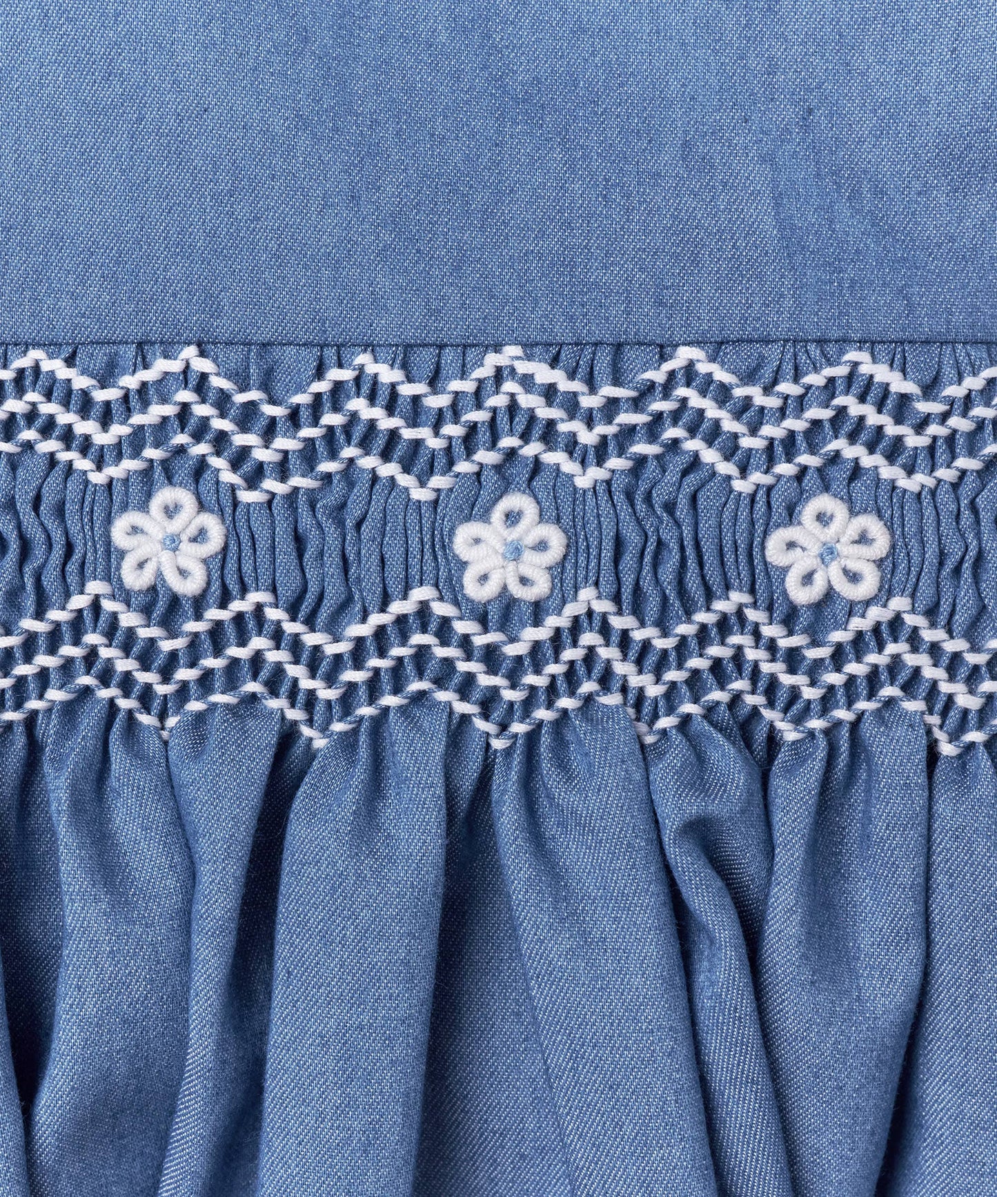 Chambray Smocked Puff Sleeve Dress