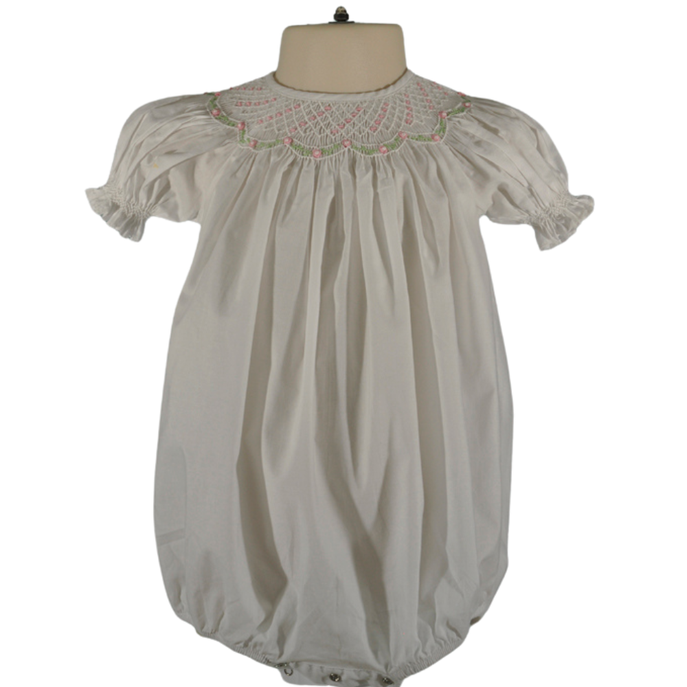White Geo Smocked Bishop Bubble