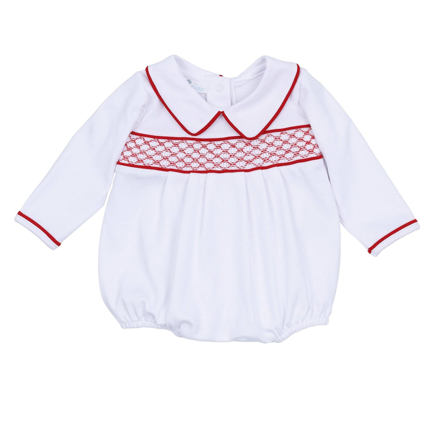 Christmas Red and White Essentials Smocked Long Sleeve Boy Bubble