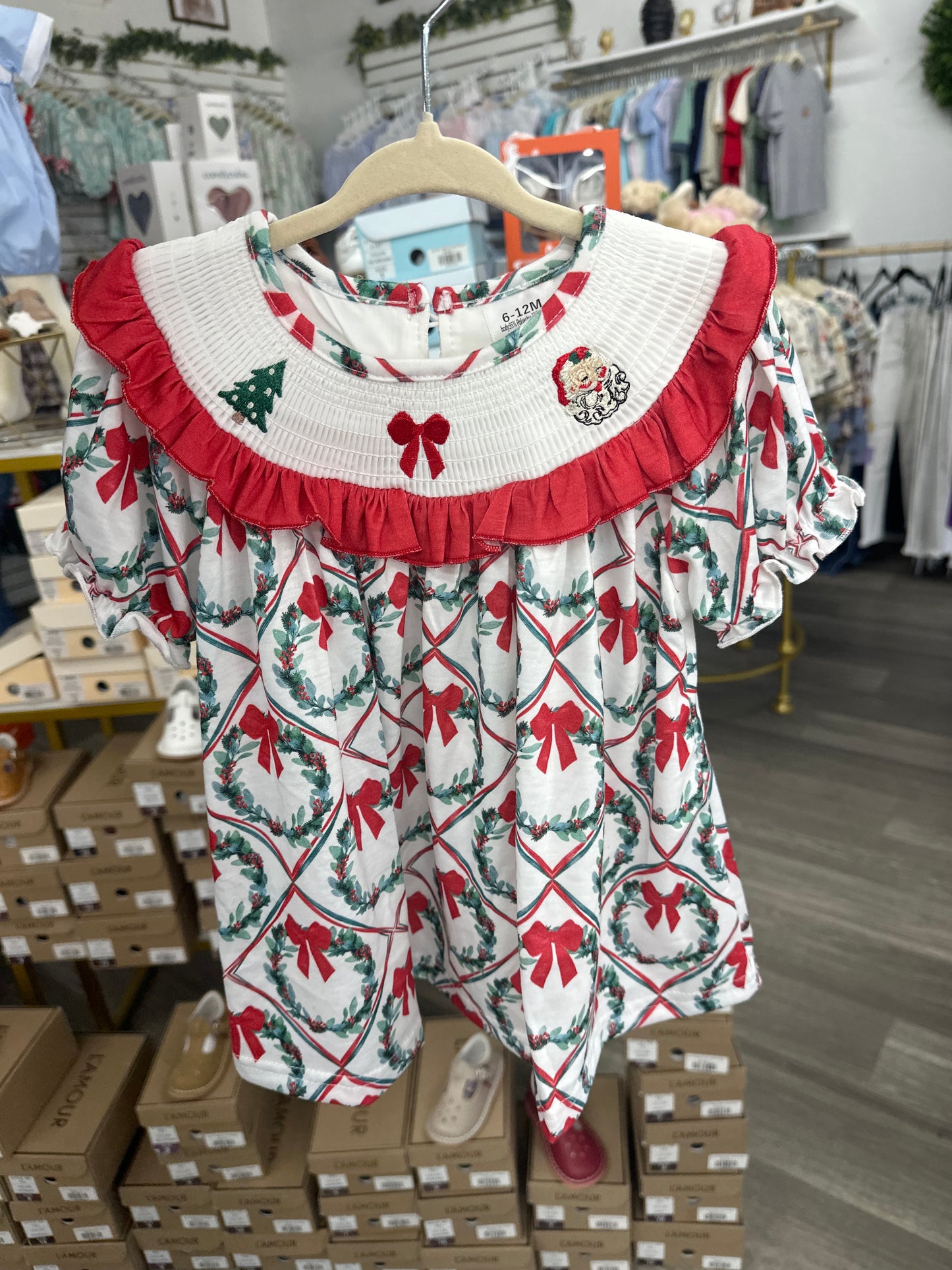 Smocked Christmas Wreath Dress