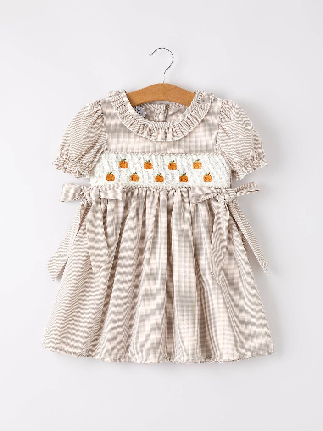 Fall Pumpkin Embroidery Smock Plaid Girls Dress
