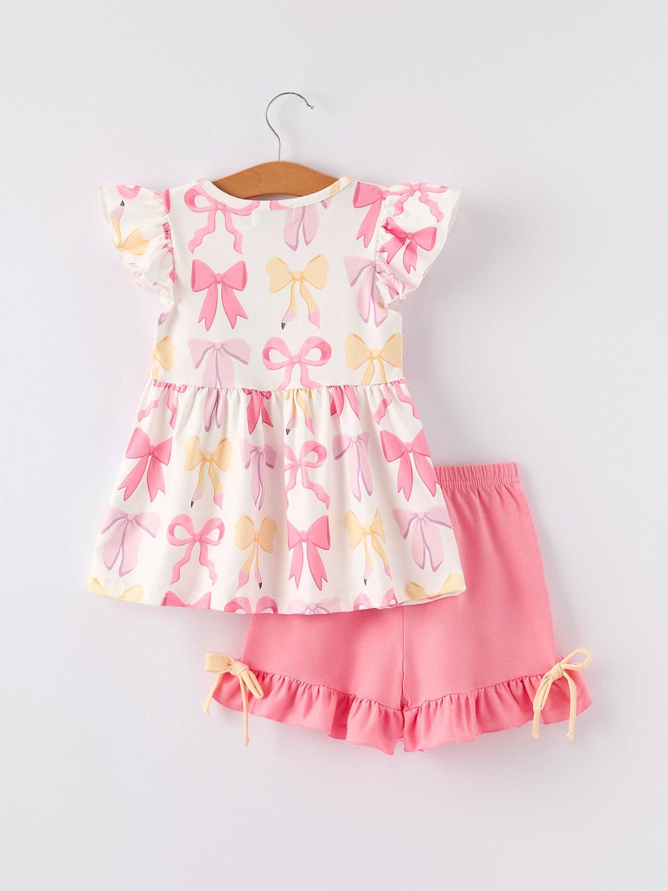 Girl's School Bow Short Sleeve Shorts Set