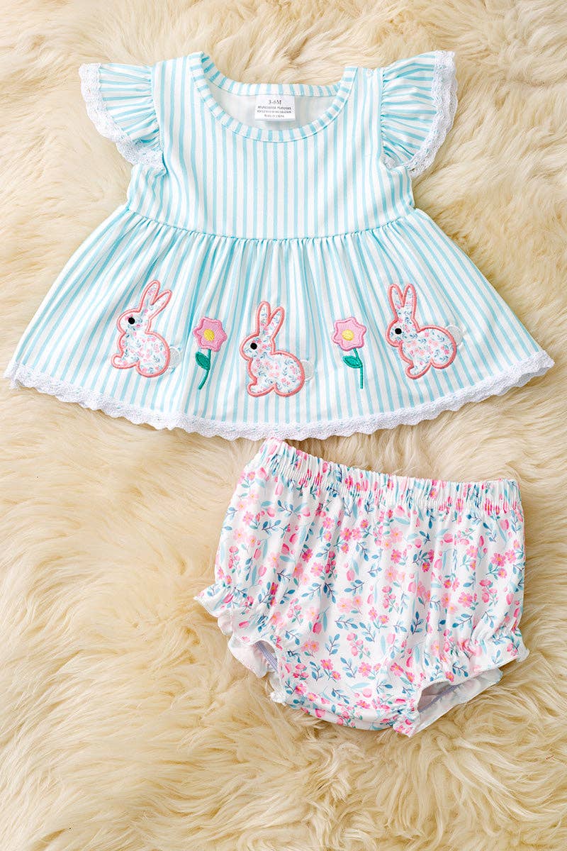 Easter bunny applique striped 2 piece set