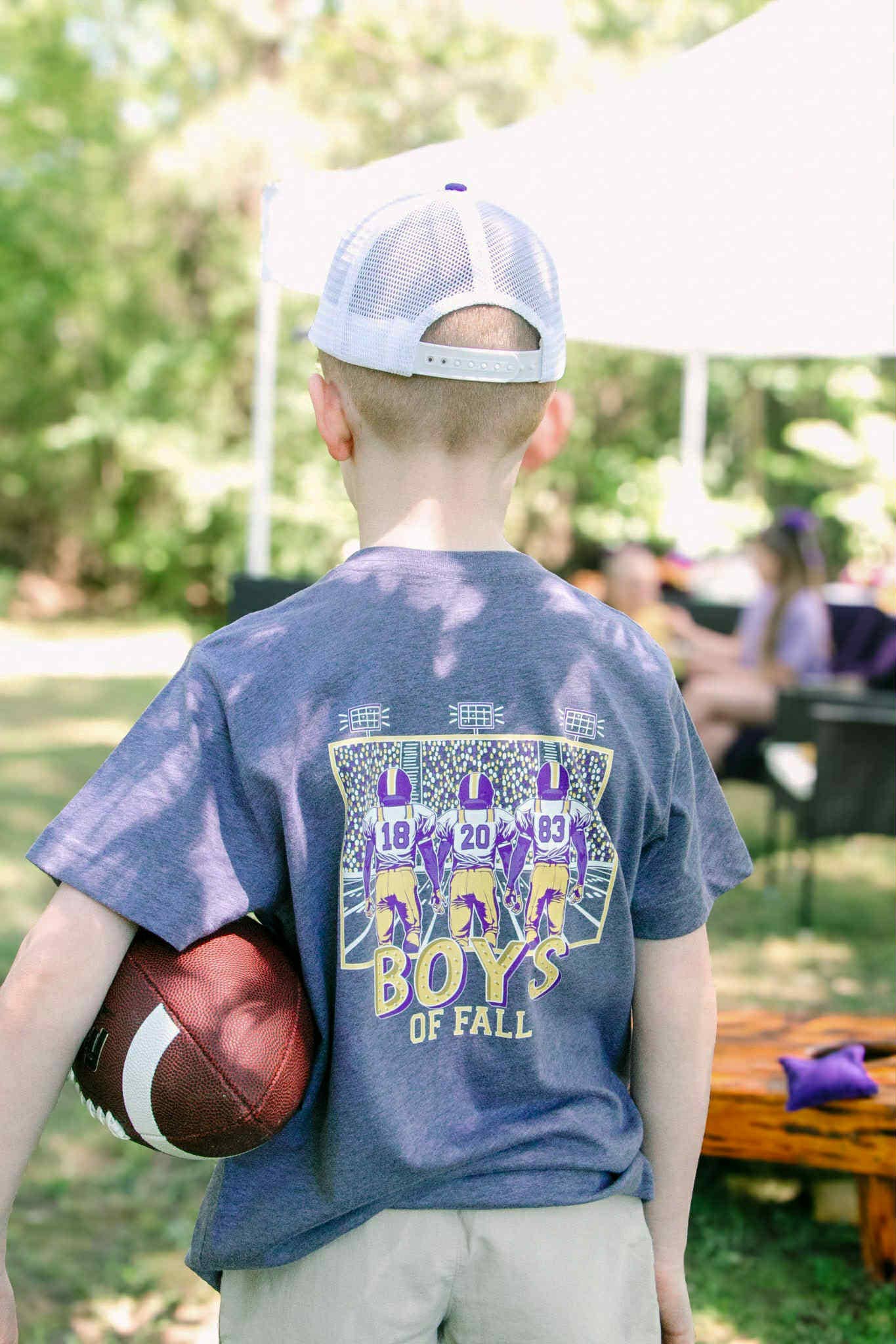 Boys of Fall | Purple + Gold | Football Kid’s Tee