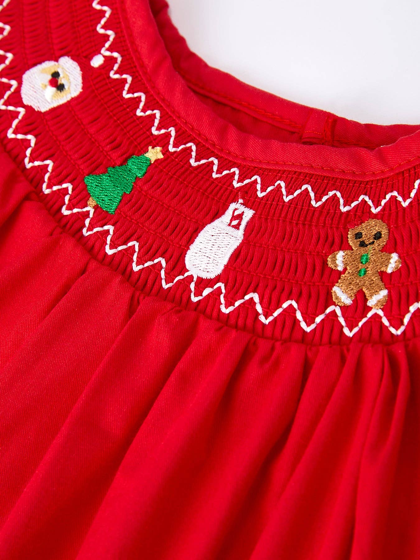 Christmas Gingerbread Embroidery Red Baby Dress with Bow