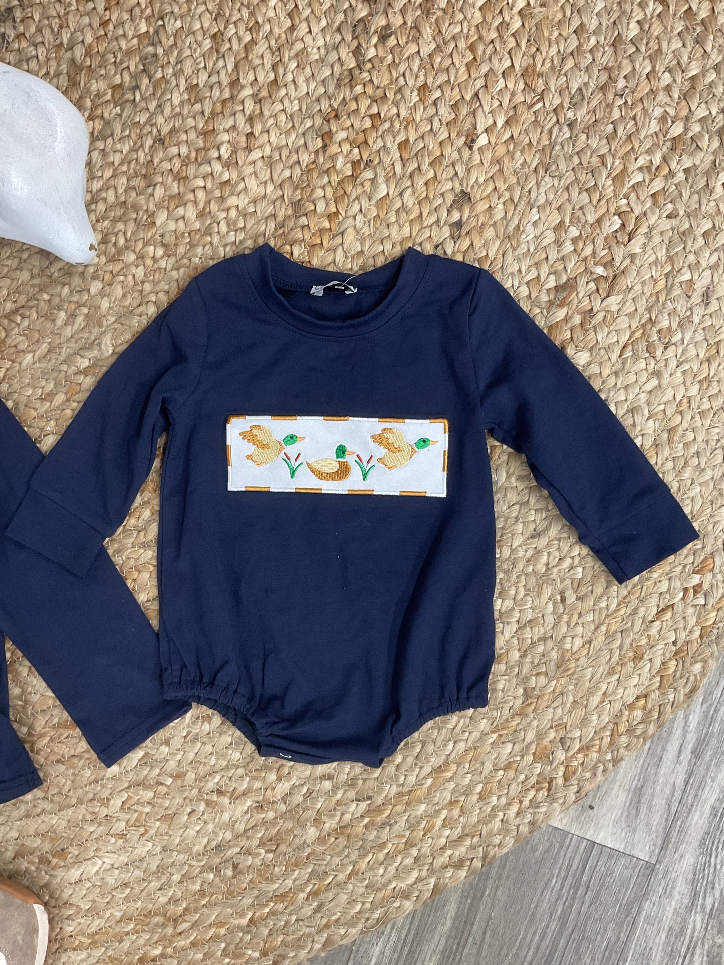 Navy Duck Embroidered Bubble