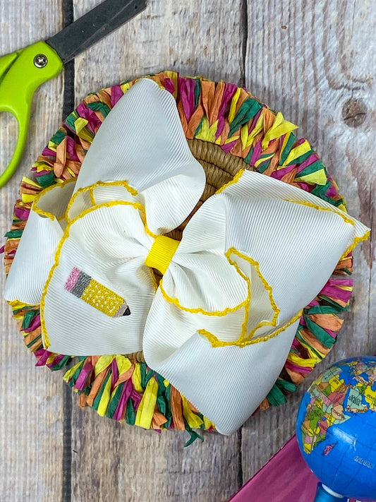 Pencil Embroidered Moonstitch Hair Bow