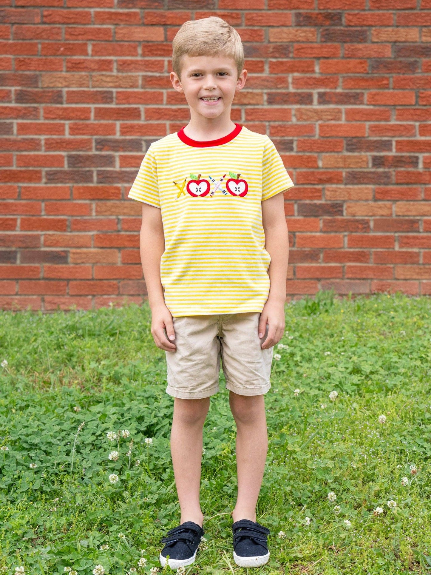 Striped Embroidered Apples & Pencils Cotton Shirt