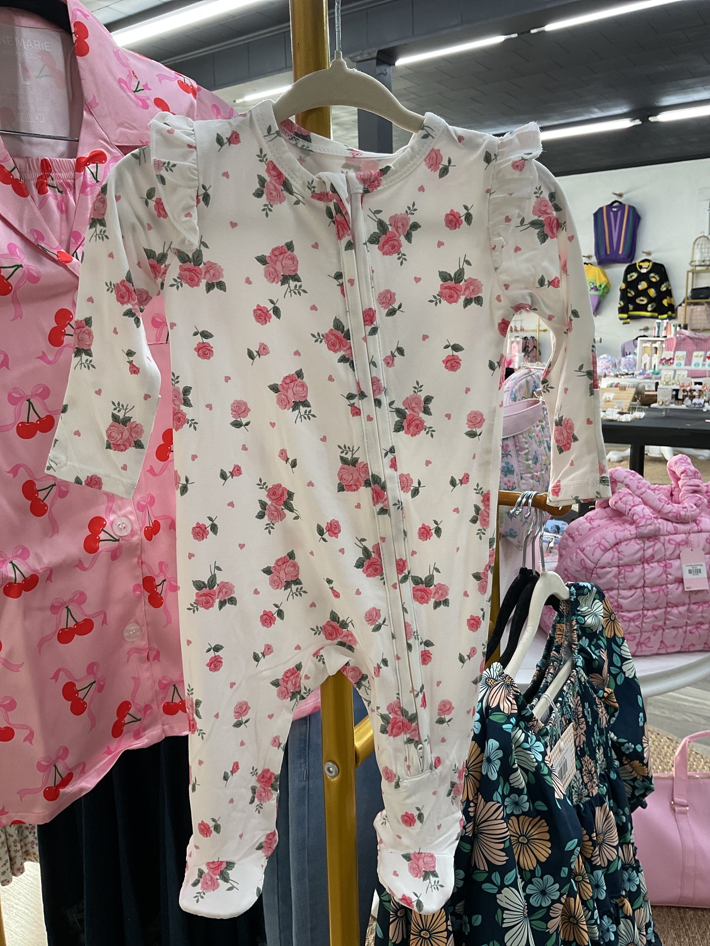 AD Pink Roses 2 Way Zipper Footie