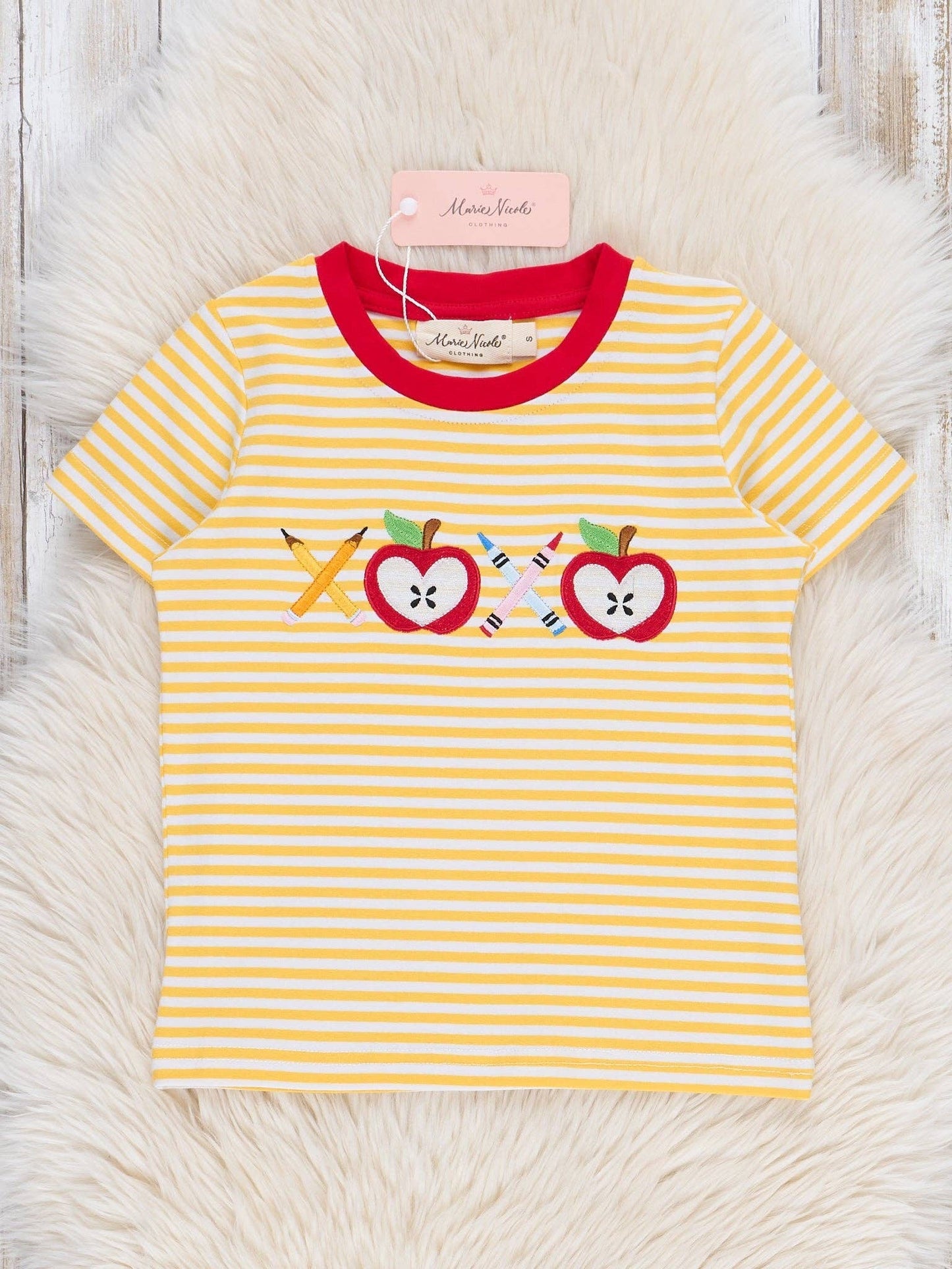 Striped Embroidered Apples & Pencils Cotton Shirt