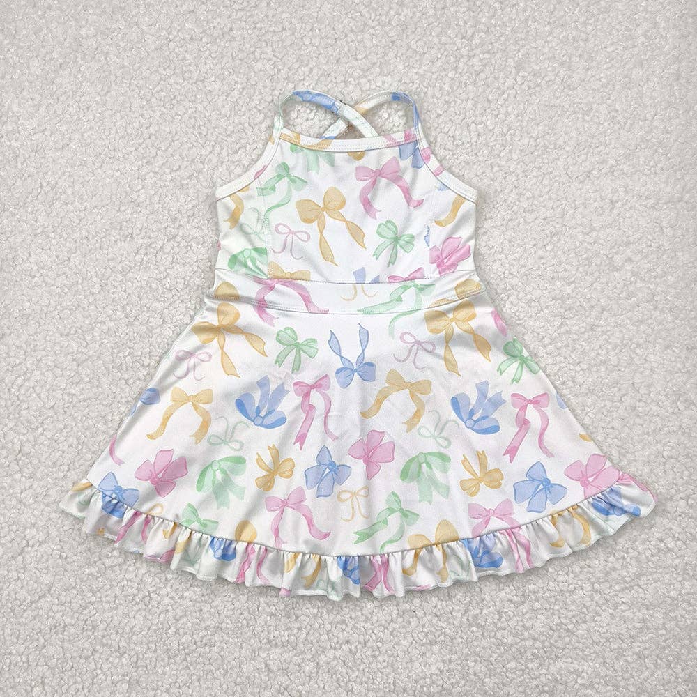 Baby Girls Strap Colorful Bows Yoga Ruffle Knee Length Dresses