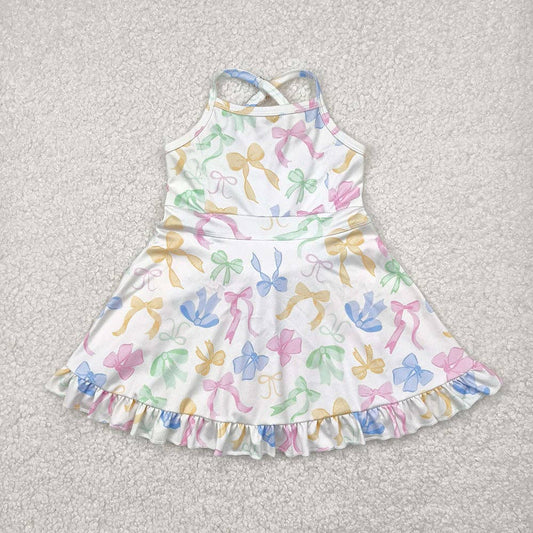Baby Girls Strap Colorful Bows Yoga Ruffle Knee Length Dresses