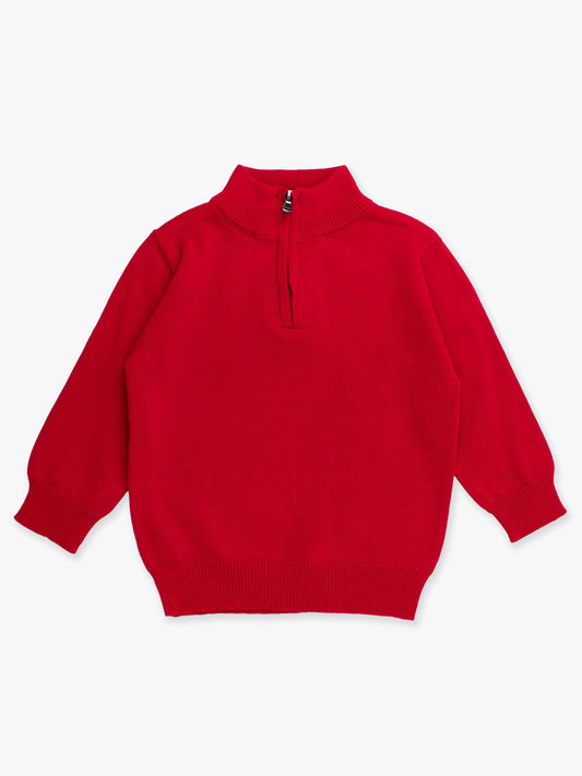 Boys Christmas Red Quarter-Zip Sweater