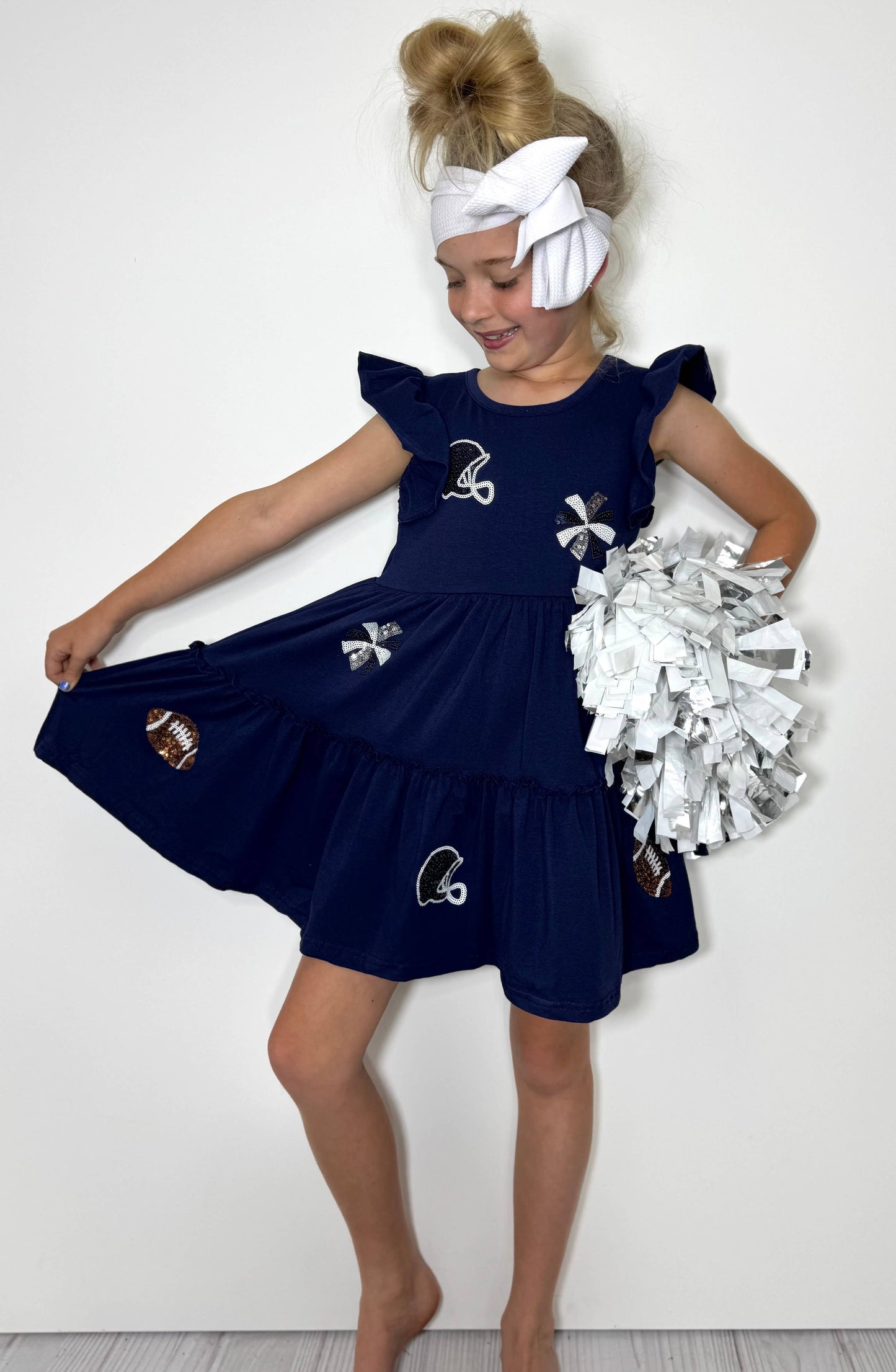 Navy Football Sequin Girls Dress