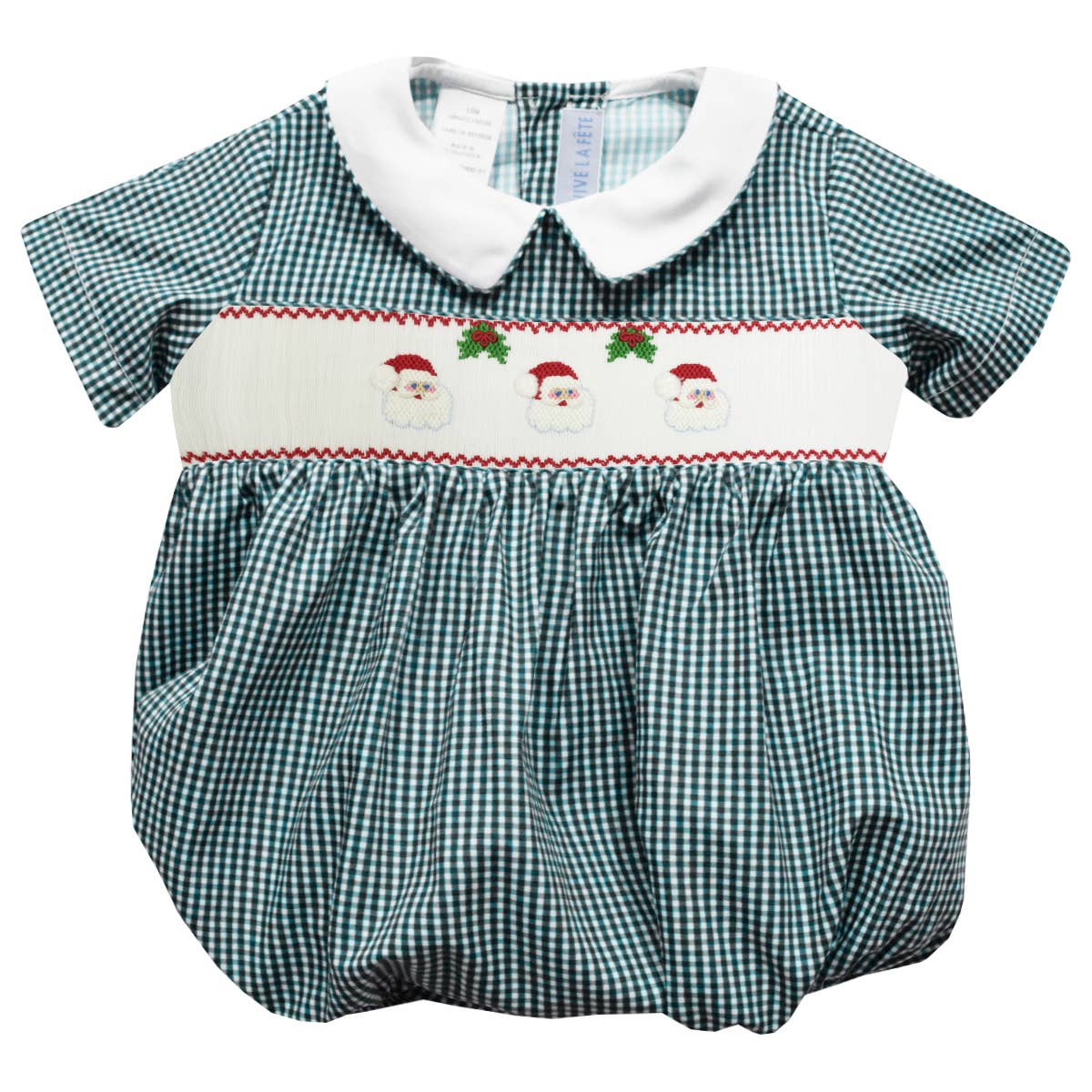 Santa Faces Smocked Gingham Short Sleeve Boys Bubble