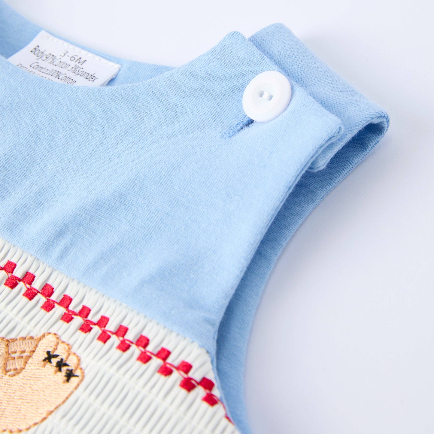 Boys Baby Summer Baseball Smocked Embroidery Blue Romper