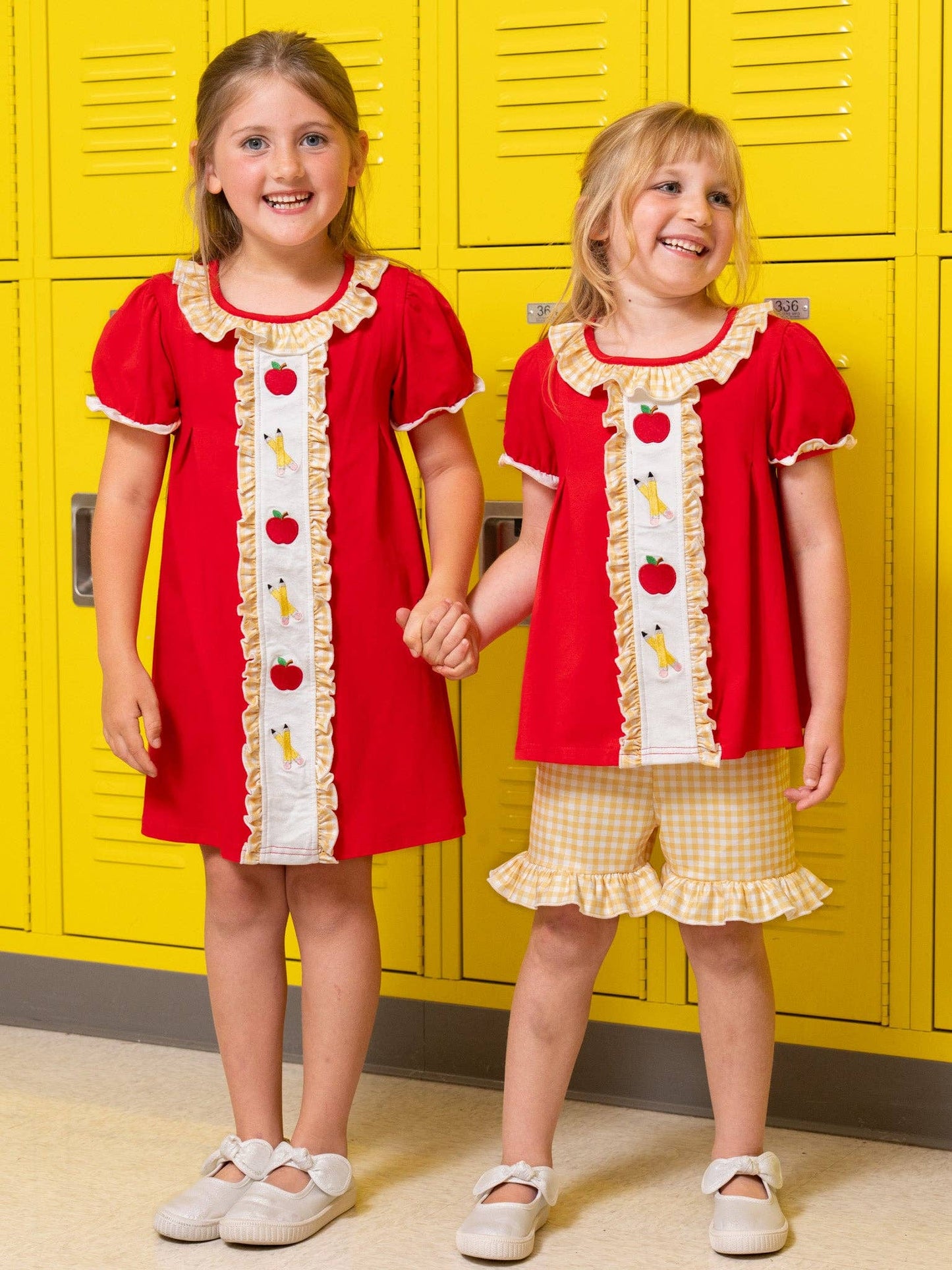 Sweet Apple Embroidered Pencils Ruffle Dress