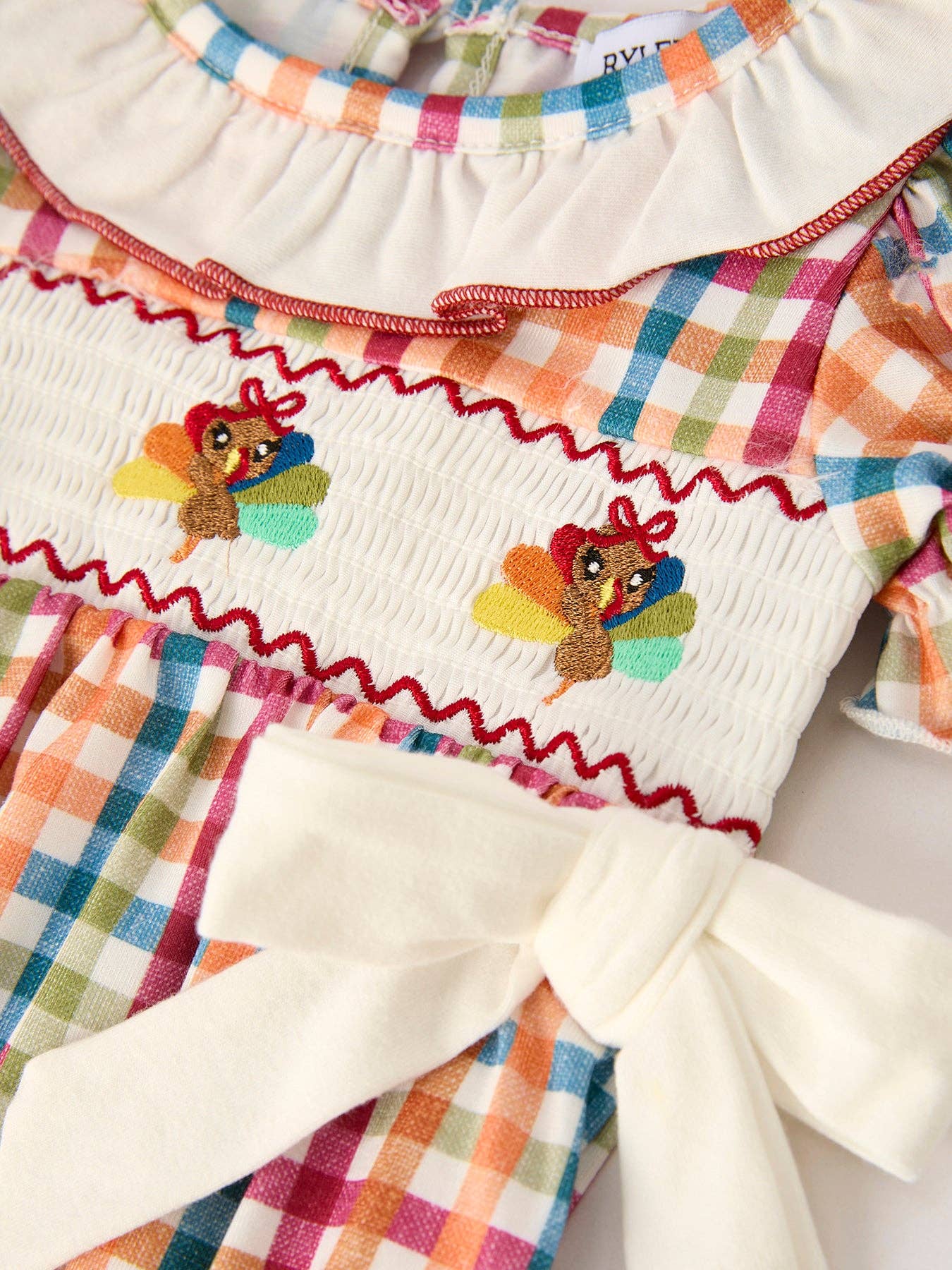 Turkey Plaid Embroidery Smocking Girls Bubble