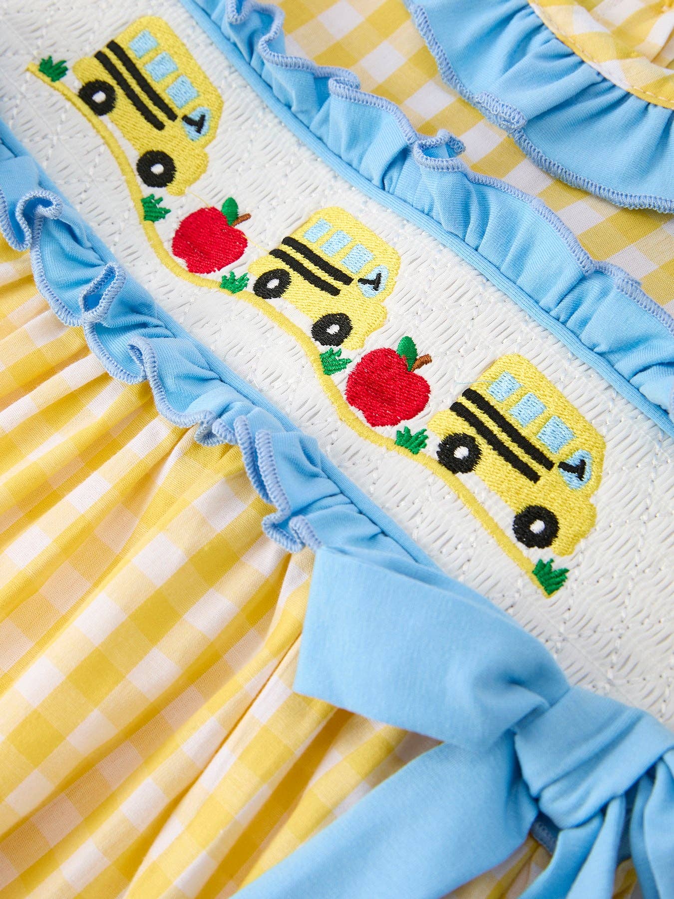 Back To School Bus Plaid Girls Dress