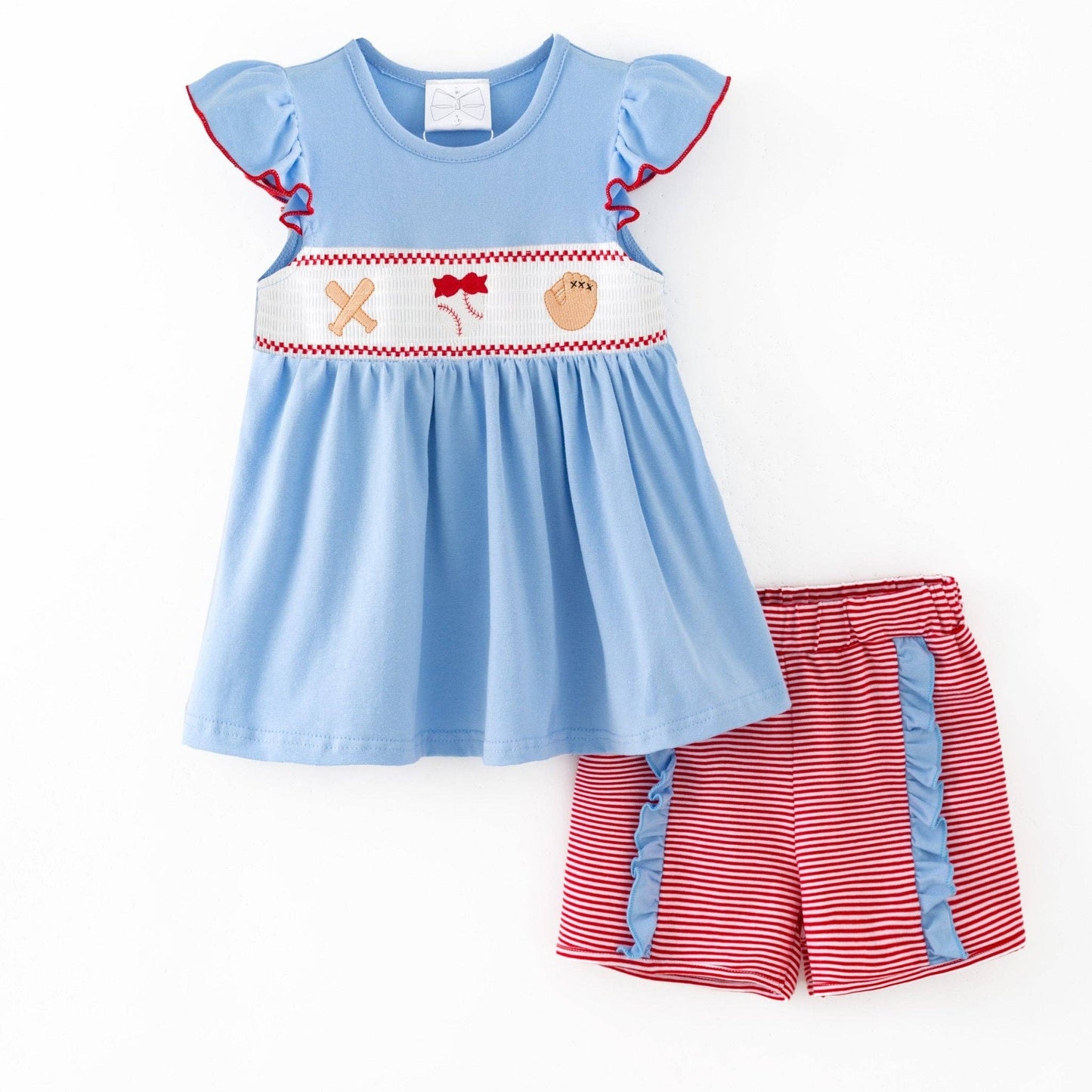 Baseball Embroidered Smocked Shorts Set