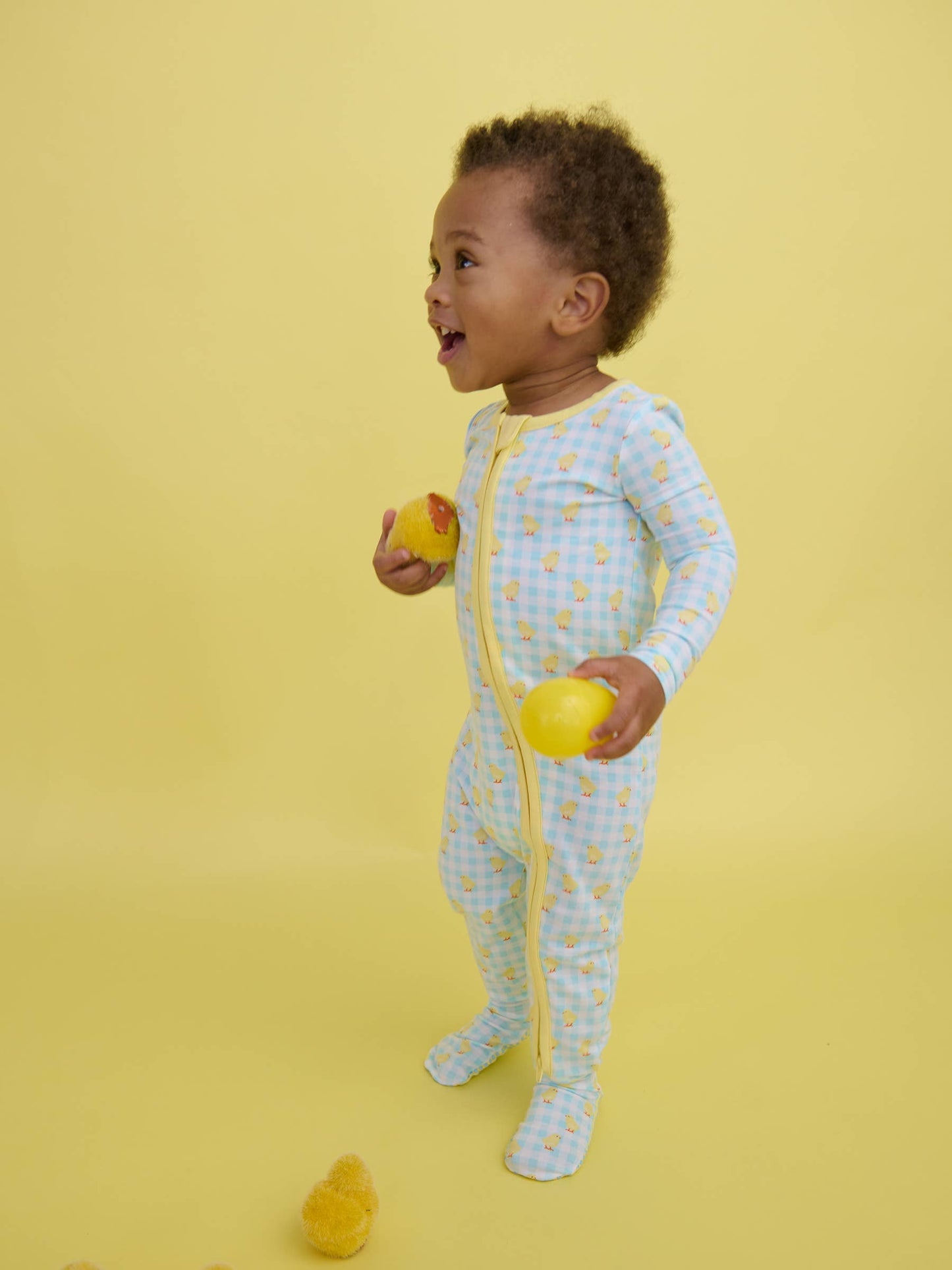 SoftSnooze™ Baby Cotton Modal Chirping Chicks Gingham Footed One Piece Pajama