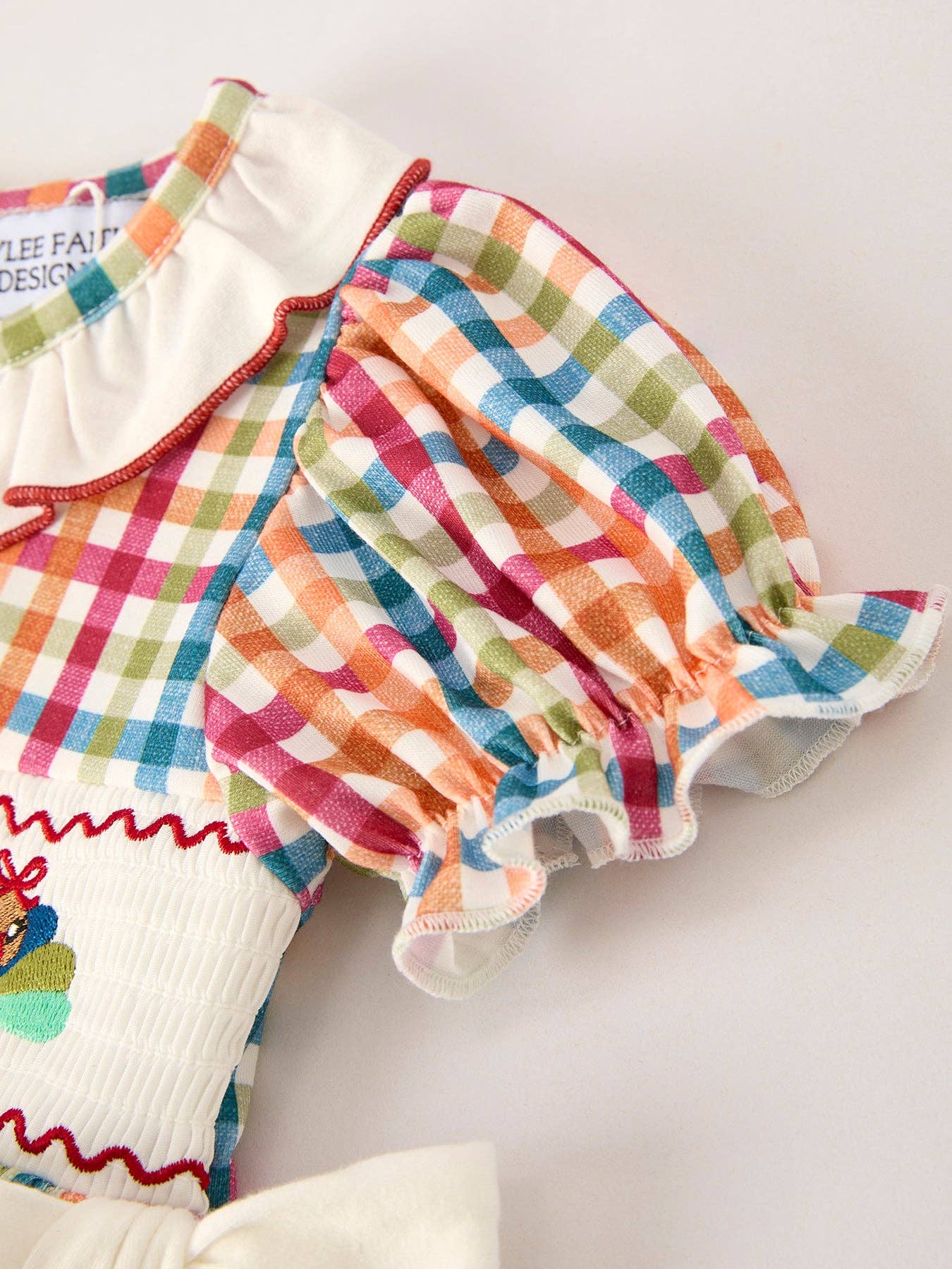 Thanksgiving Plaid Turkey Embroidery Smocking Girls Dress
