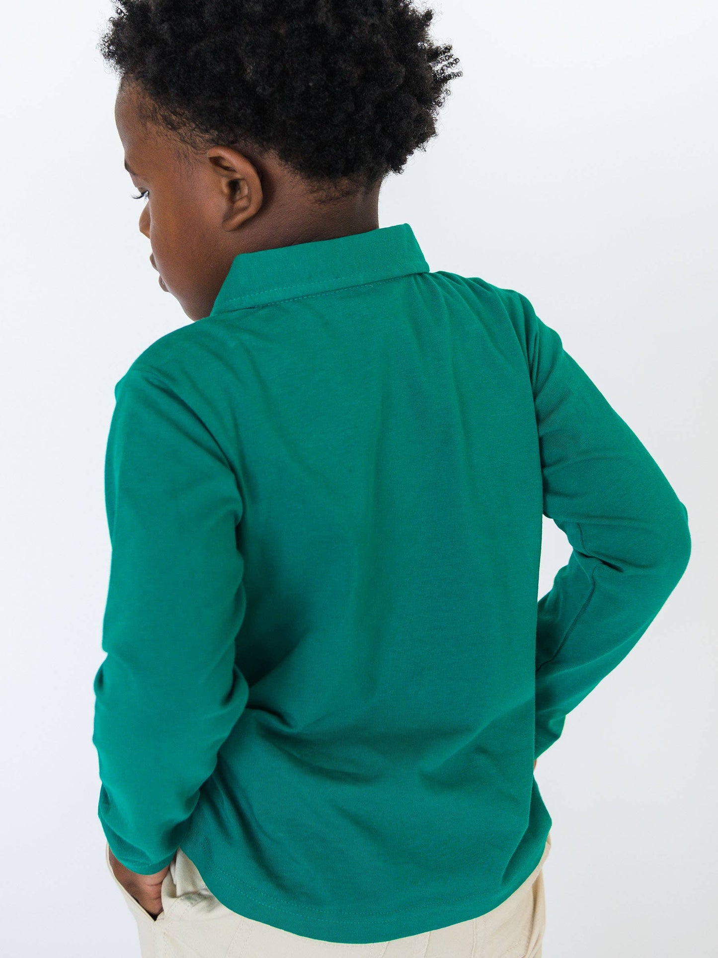 Boys Emerald Green Knit Long Sleeve Polo Shirt