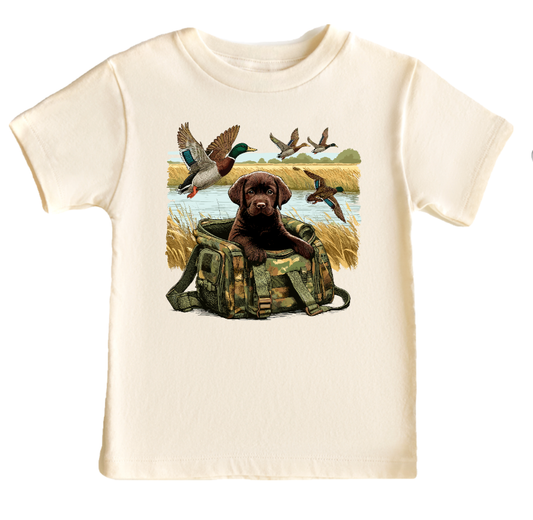 Mallard and Brown Lab Puppy Duck Hunting Tee Shirt