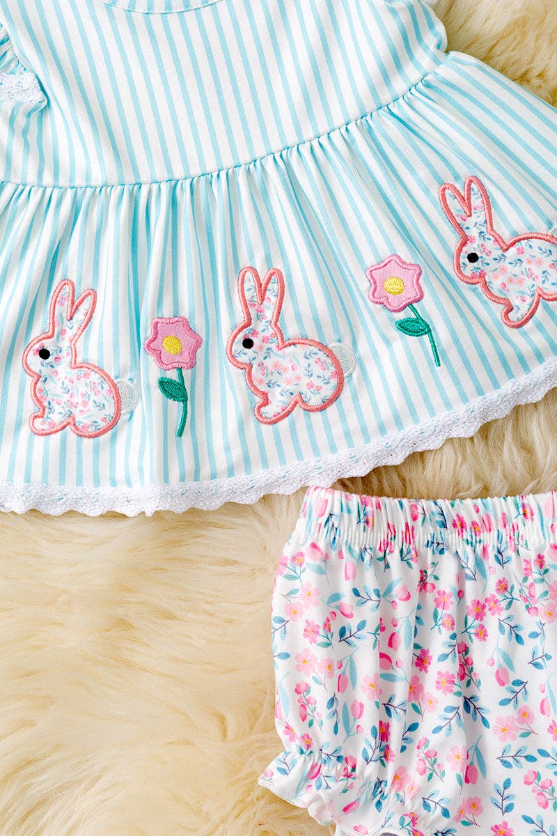 Easter bunny applique striped 2 piece set