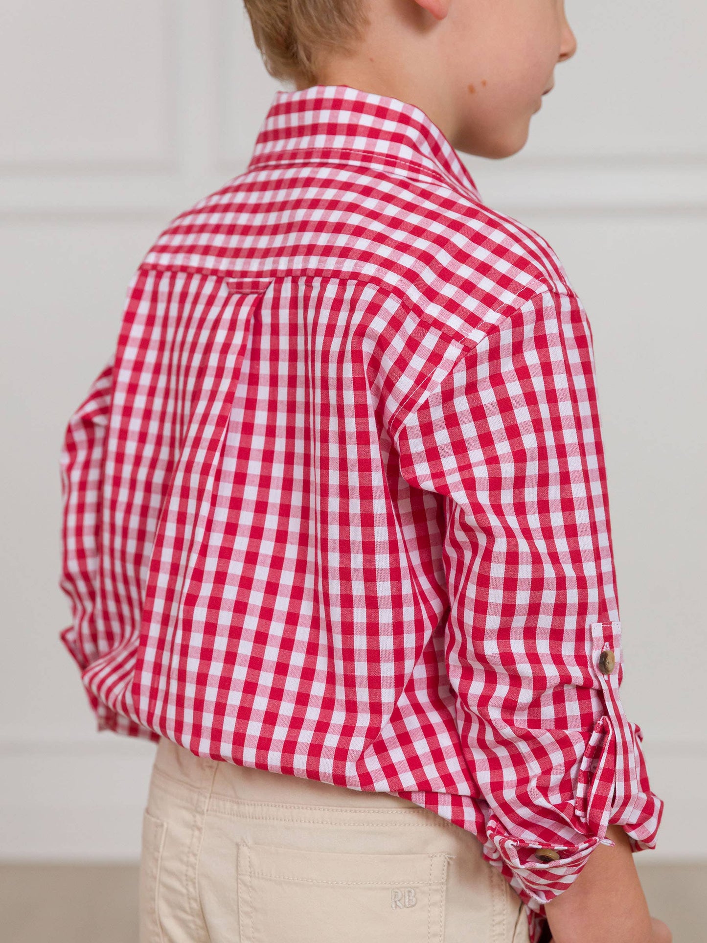 Boys Christmas Classic Red Gingham Long Sleeve Button Down Shirt