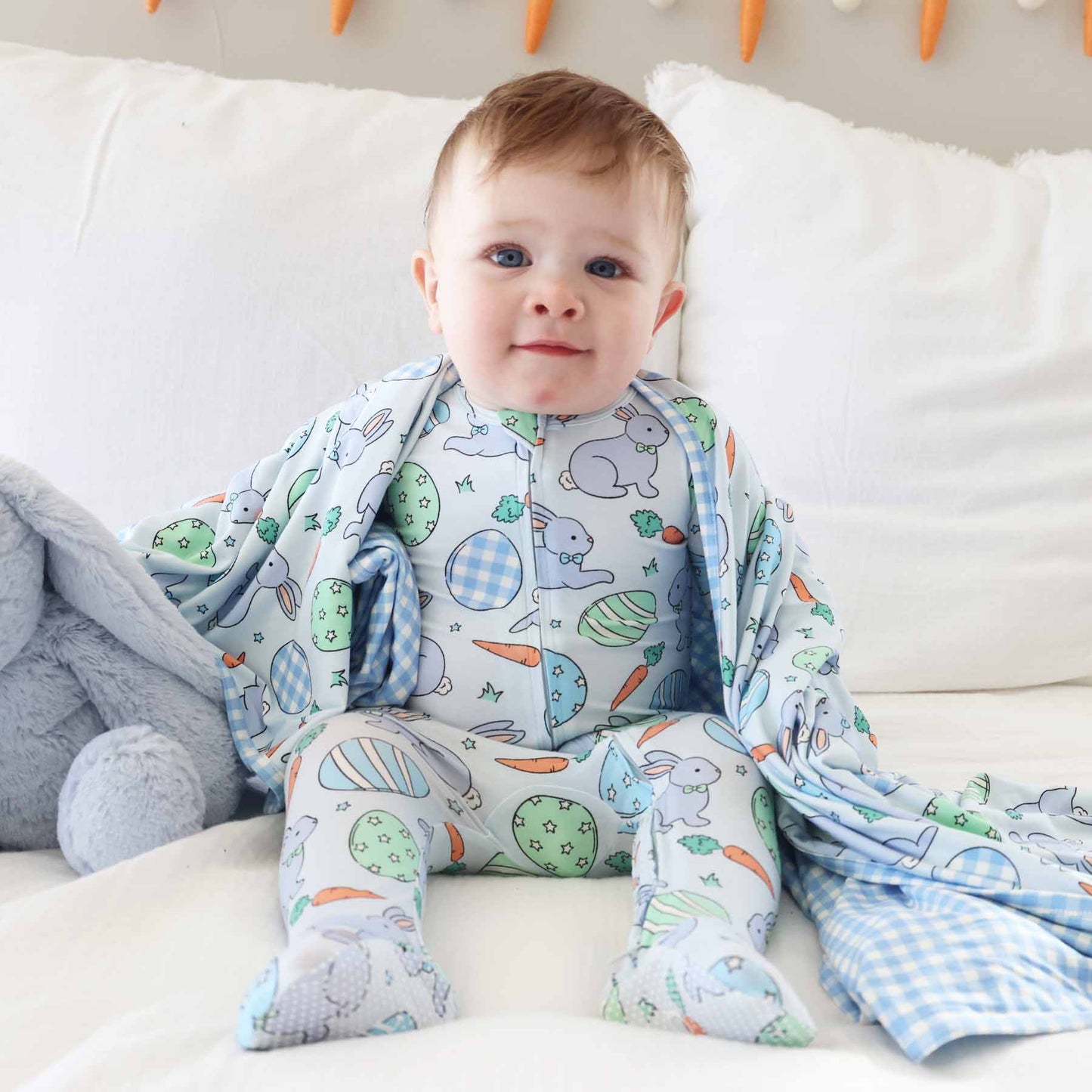 Hoppy Spring Zipper Footie | Blue